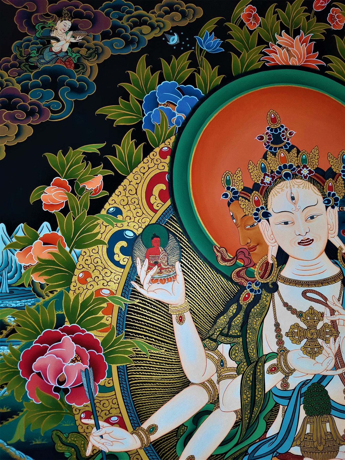 NAMGYALMA – THE CROWNED MOTHER BUDDHA | Hand-Painted Tibetan Thangka