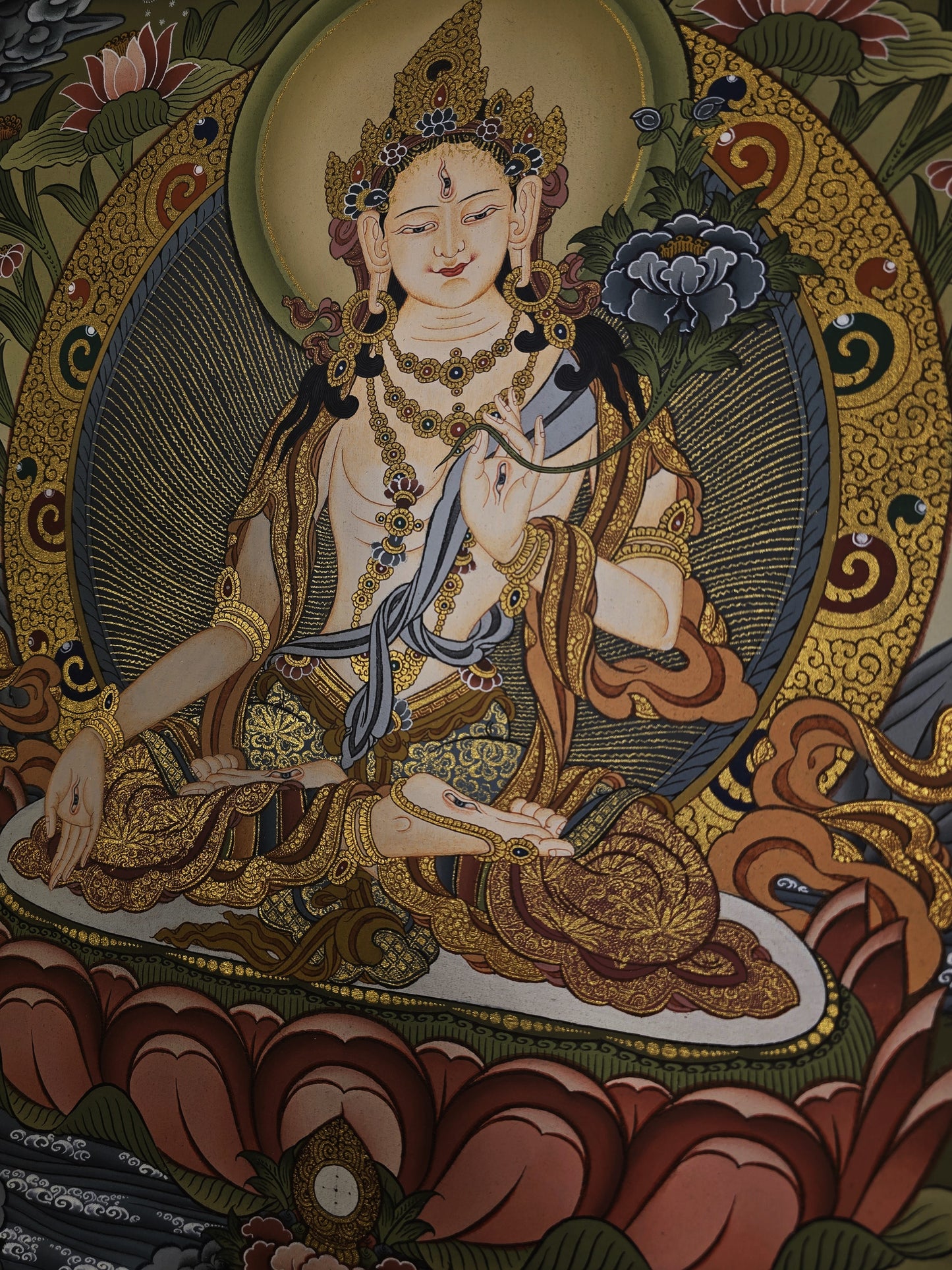 White Tara Mother Goddess – Masterpiece Hand-Painted Tibetan Thangka