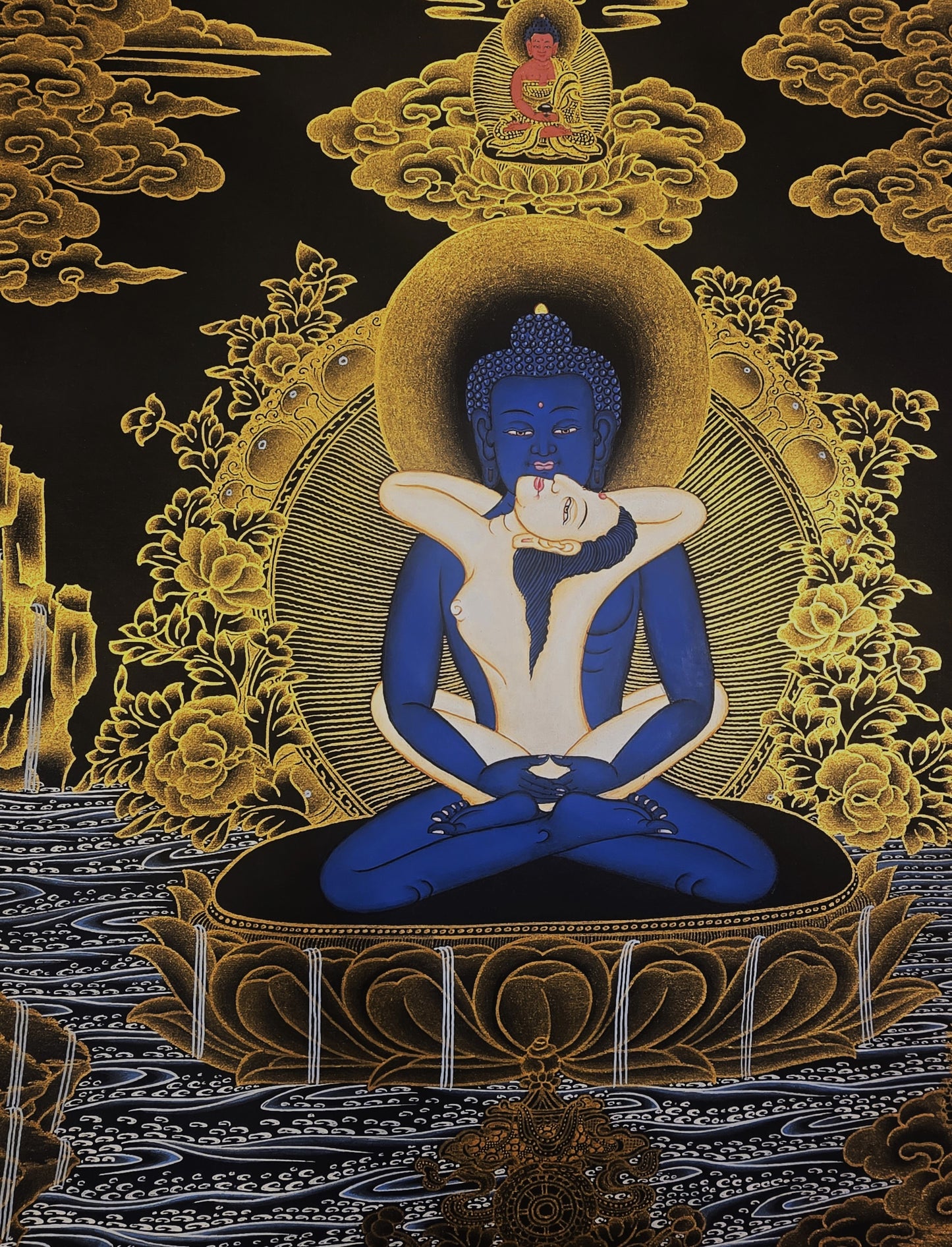 Samantabhadra & Samantabhadri Thangka – Hand-Painted Yab-Yum Tibetan Buddhist Art