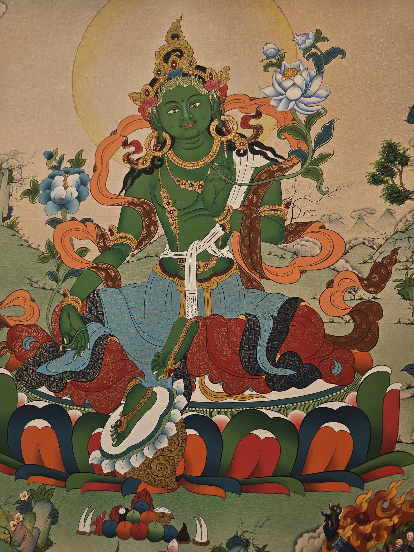 Green Tara Thangka – Hand-Painted Tibetan Thangka Painting
