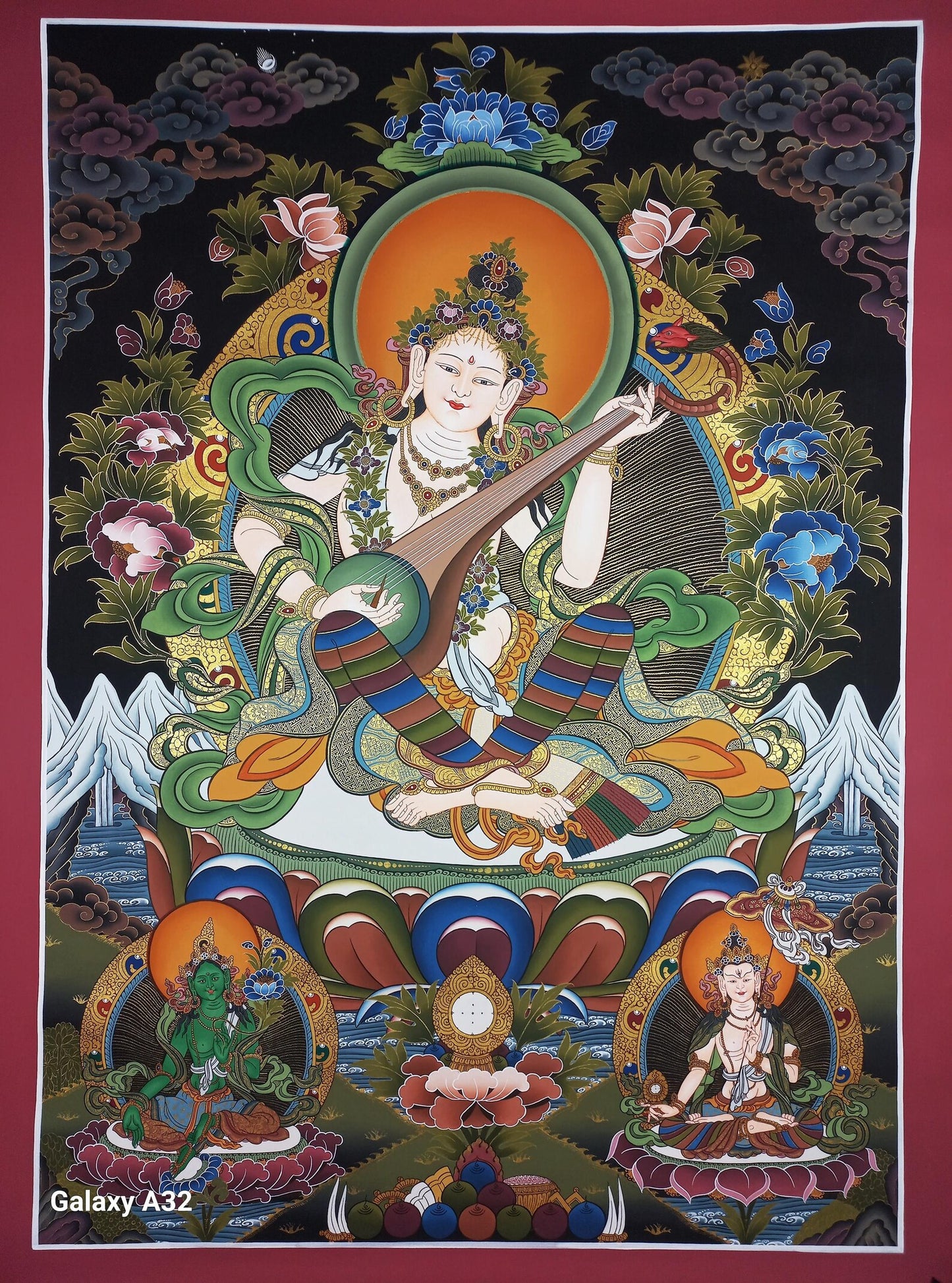 Hand-Painted Masterpiece Saraswati Thangka Painting – Hindu Goddess Art, Cotton Canvas (Copy)