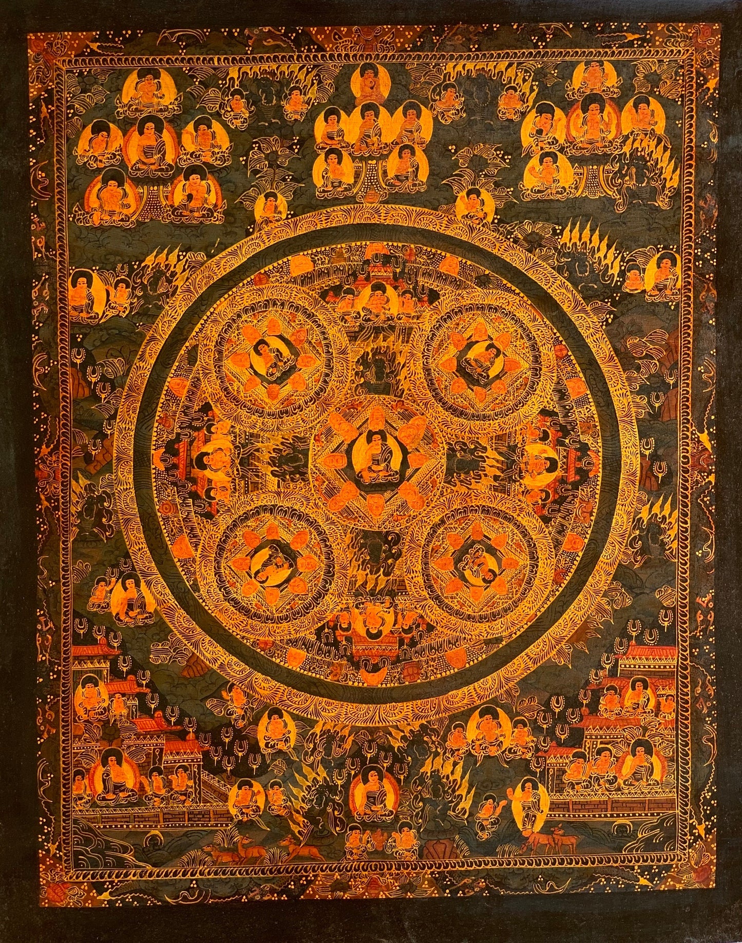 5 Buddha Mandala | Hand-Painted | Tibetan Painting | Wall art | Home Décor