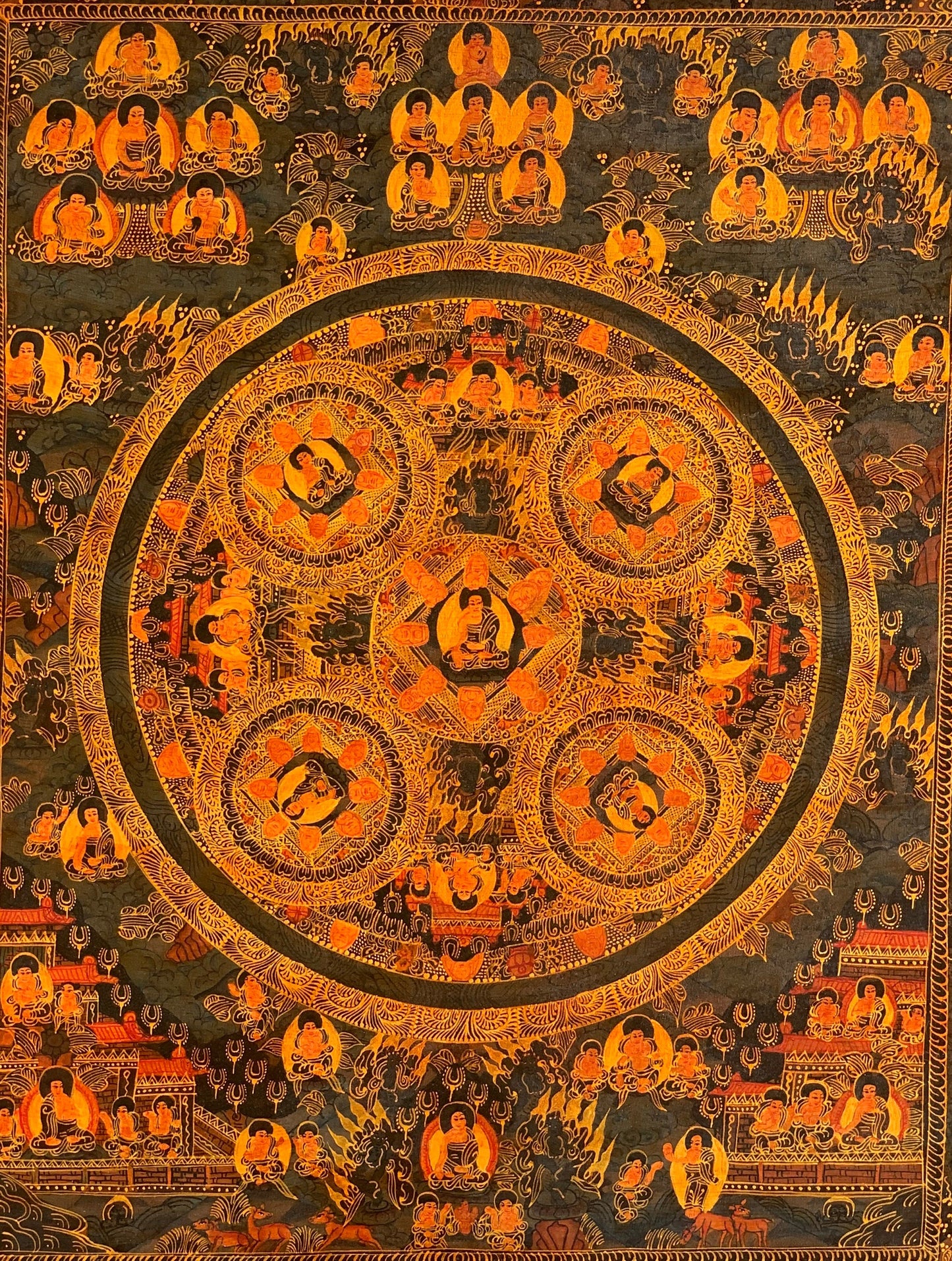 5 Buddha Mandala  | Hand-Painted | Tibetan Painting | Wall art  | Home Décor