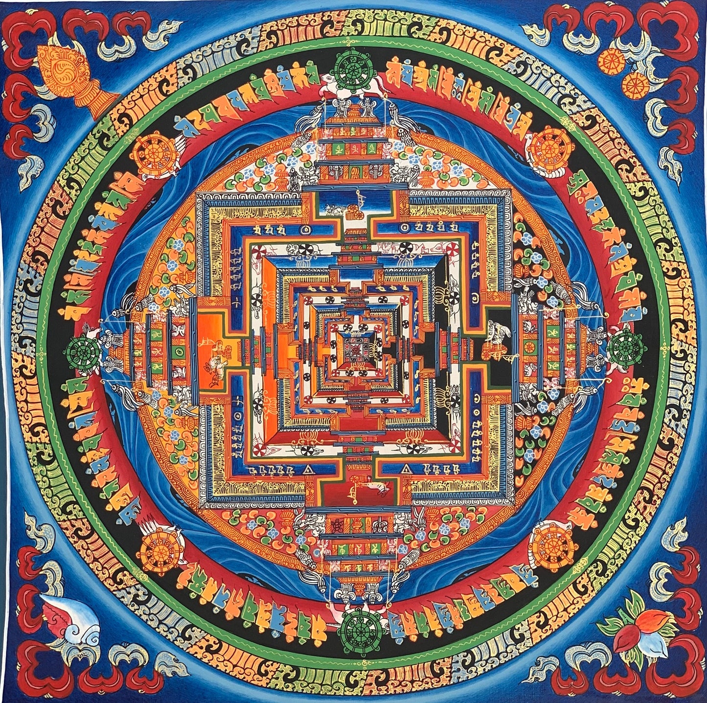 Original Hand-painted Kalachakra Mandala, wheel of life, Tibetan Thangka Painting, 40 x 40 cm