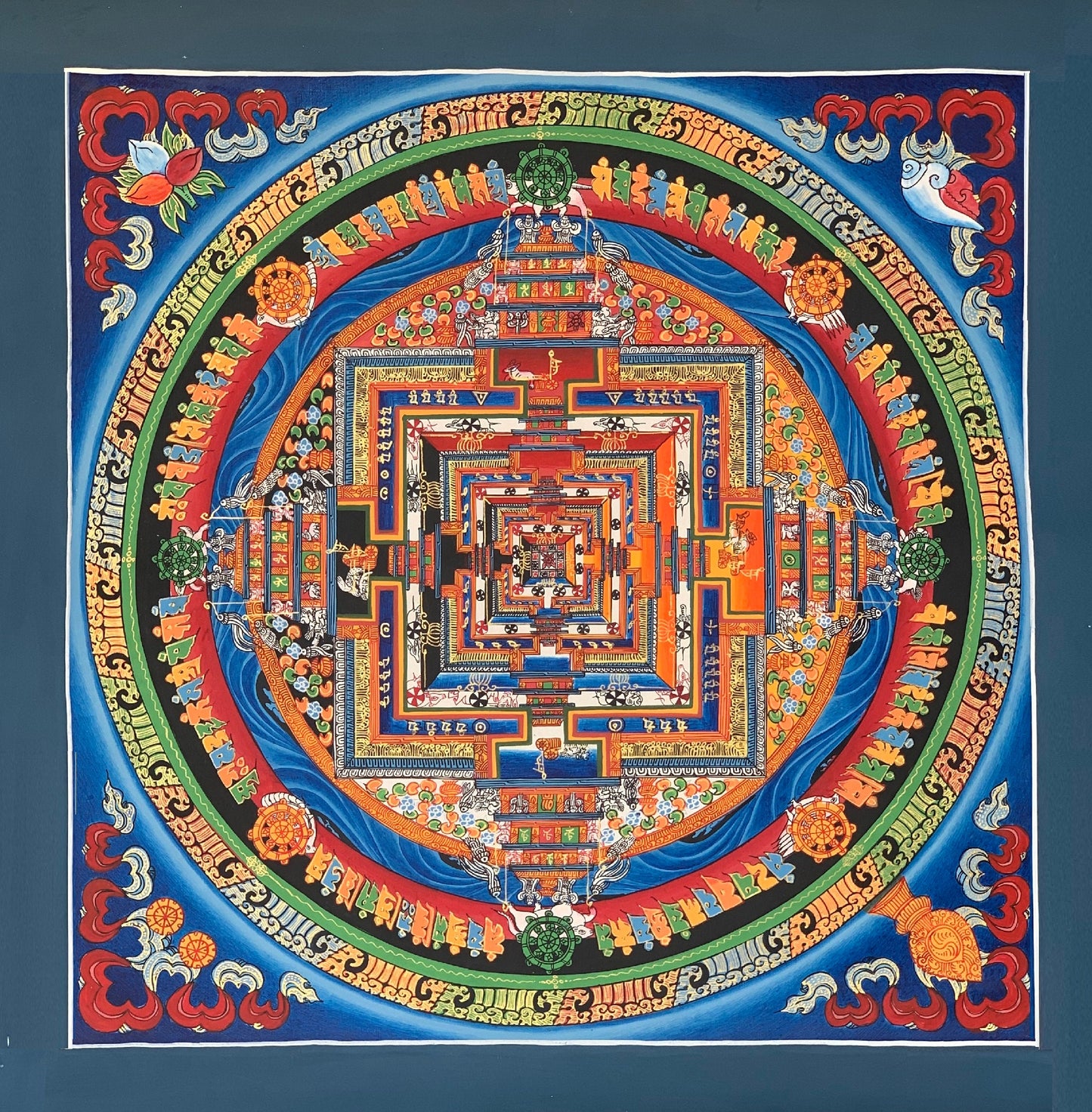 Original Hand-painted Kalachakra Mandala, wheel of life, Tibetan Thangka Painting, 40 x 40 cm