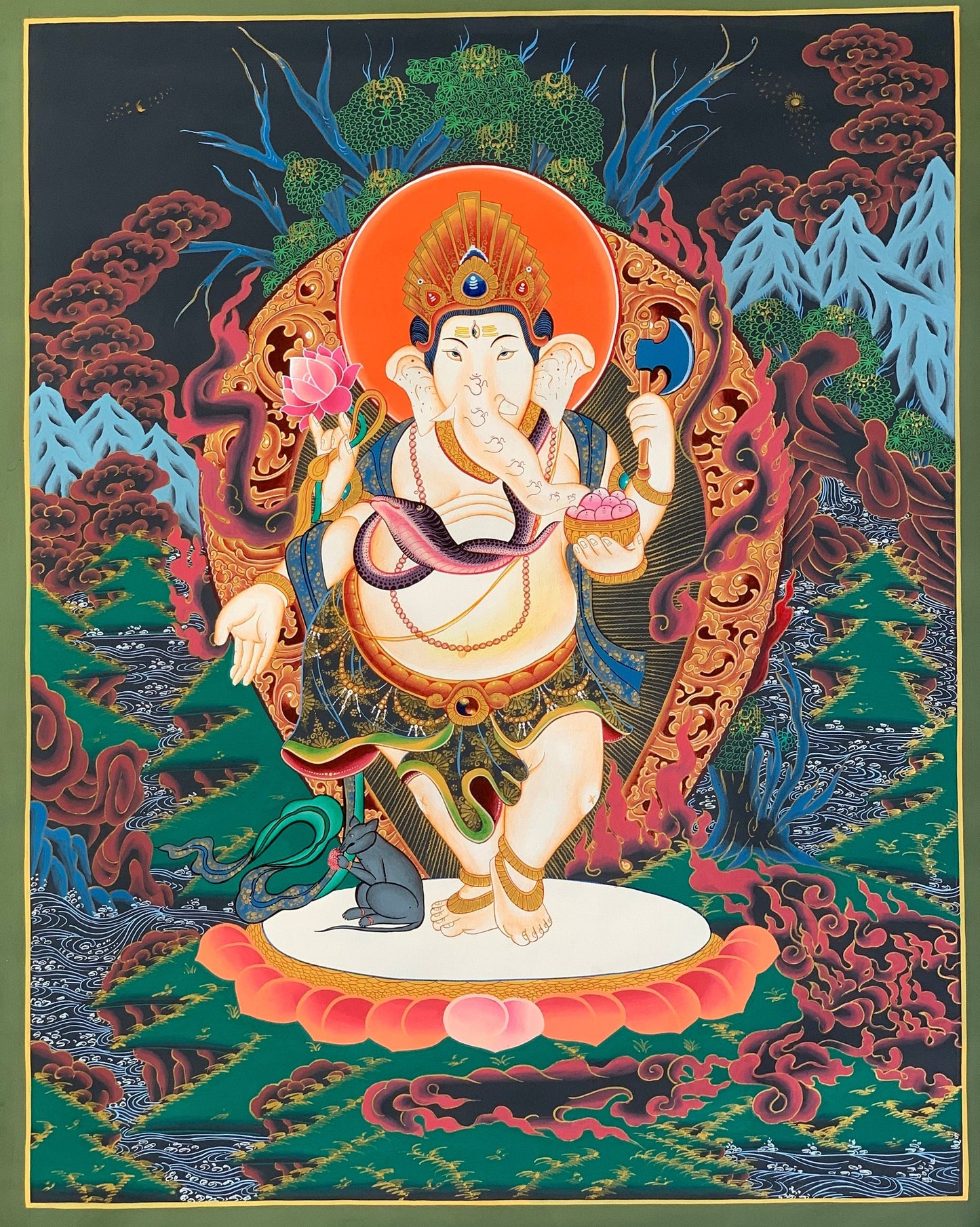 4 Armed Ganesha, Ganapati, Vinayaka, High-Quality Masterpiece Newari Paubha Thangka Painting