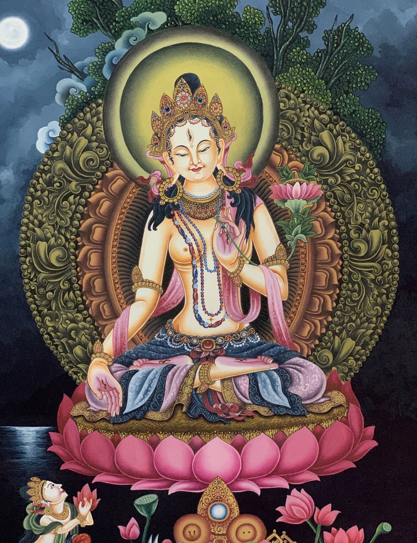 Original Hand-Painted High Quality Masterpiece White Tara/ Mother Tara Goddess Traditional Newari Paubha/ Pauva/ Thangka Painting