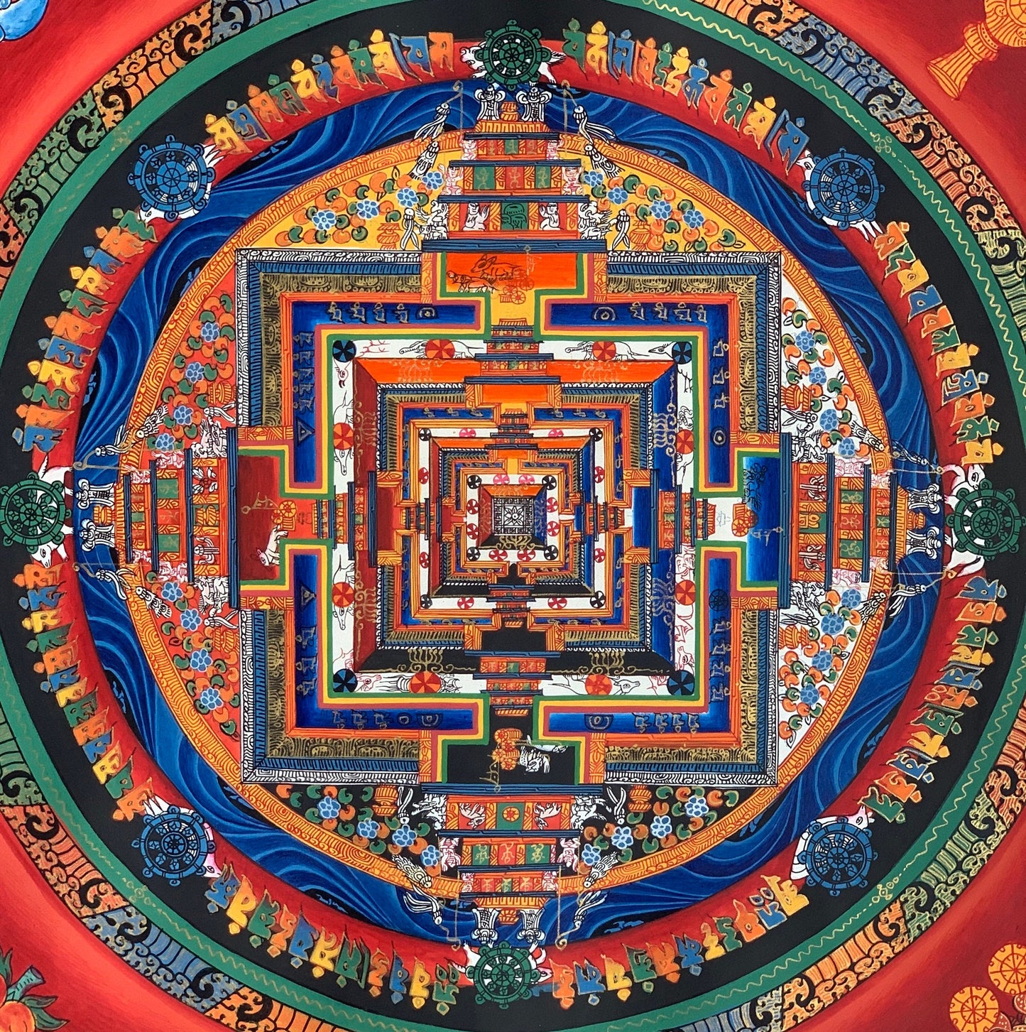 Original Hand-painted Kalachakra Mandala, wheel of life, Tibetan Thangka Painting, 40 x 40 cm