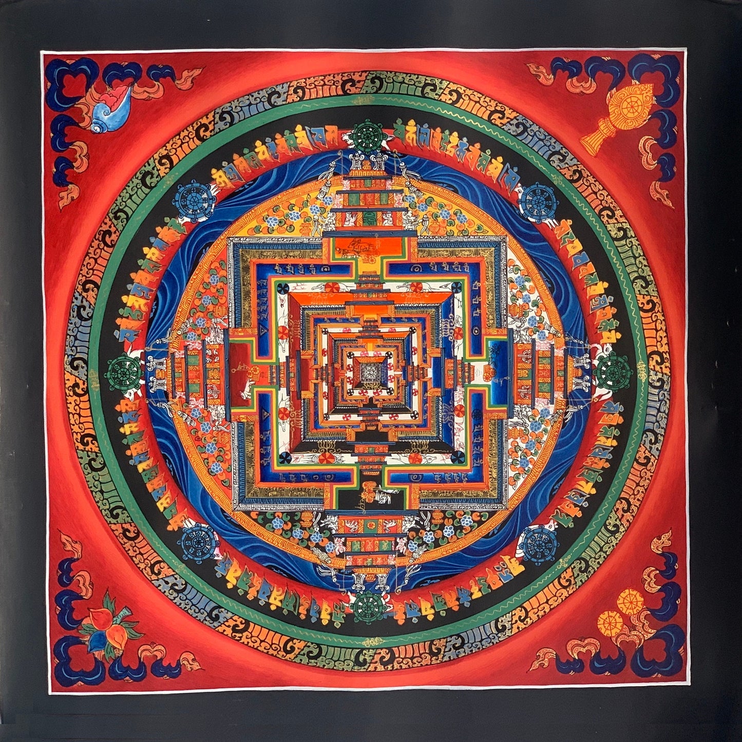 Original Hand-painted Kalachakra Mandala, wheel of life, Tibetan Thangka Painting, 40 x 40 cm