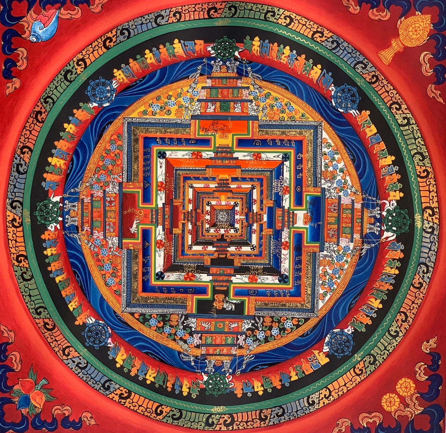 Original Hand-painted Kalachakra Mandala, wheel of life, Tibetan Thangka Painting, 40 x 40 cm