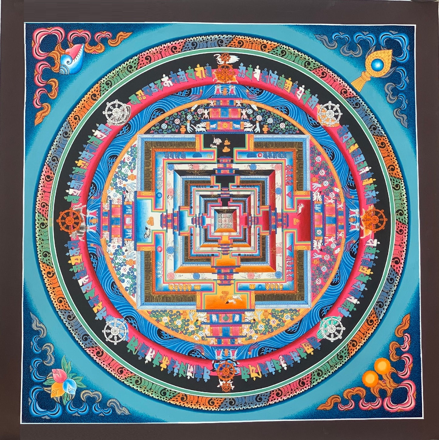Original Hand-painted Kalachakra Mandala wheel of Life Tibetan Thangka Painting 20 x 20-Inch