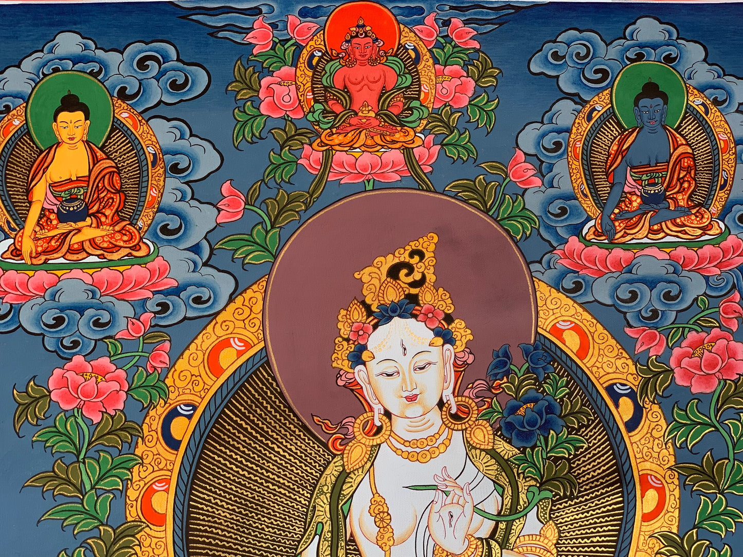 Original Hand-painted White Tara Mother Goddess of Compassion Tibetan Thangka Painting