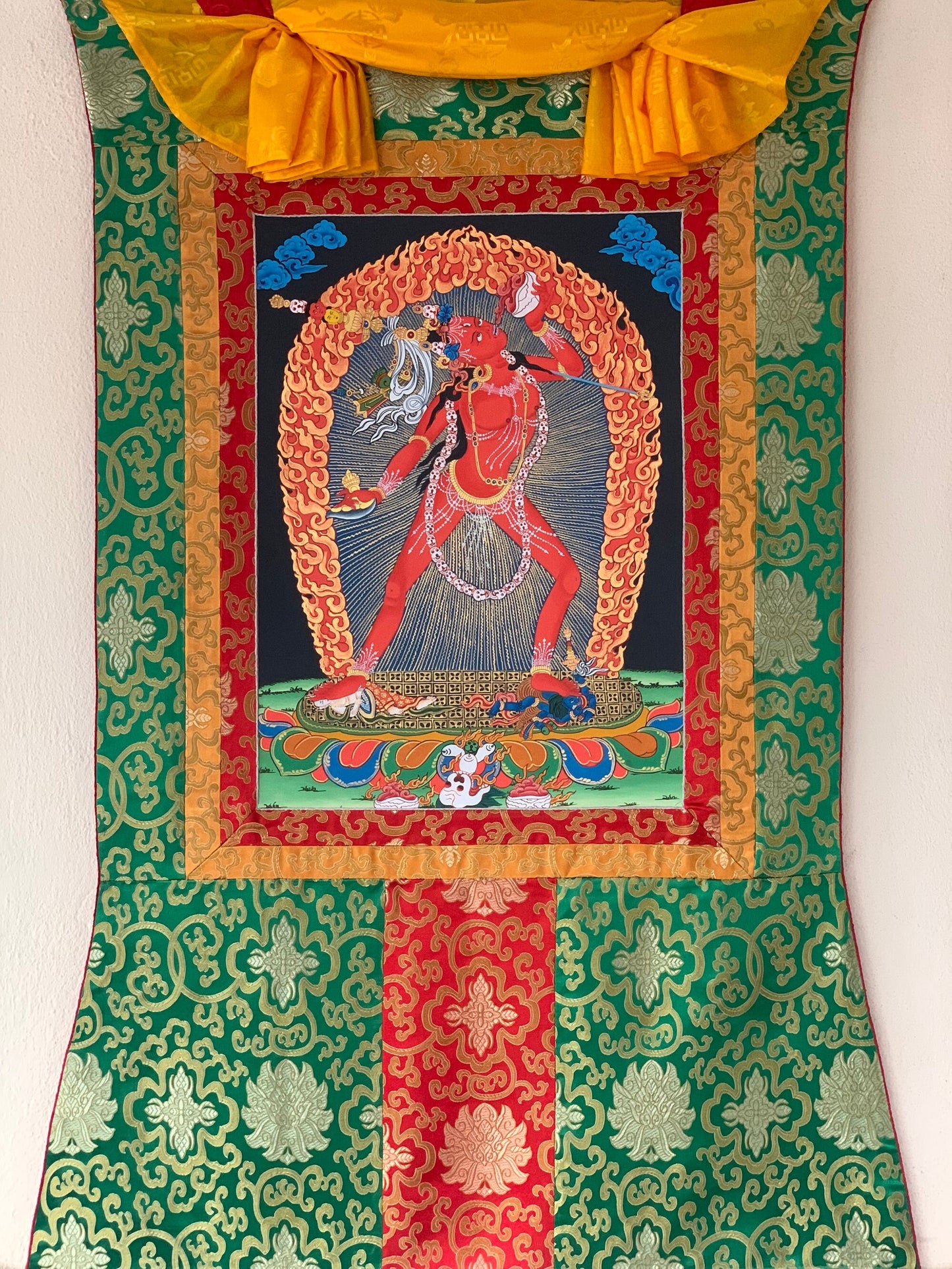 Original Hand Painted Vajrayogini / Vajrabarahi/ Dorje Neljorma / Masterpiece Tibetan Meditation Thangka Painting with Silk Brocade