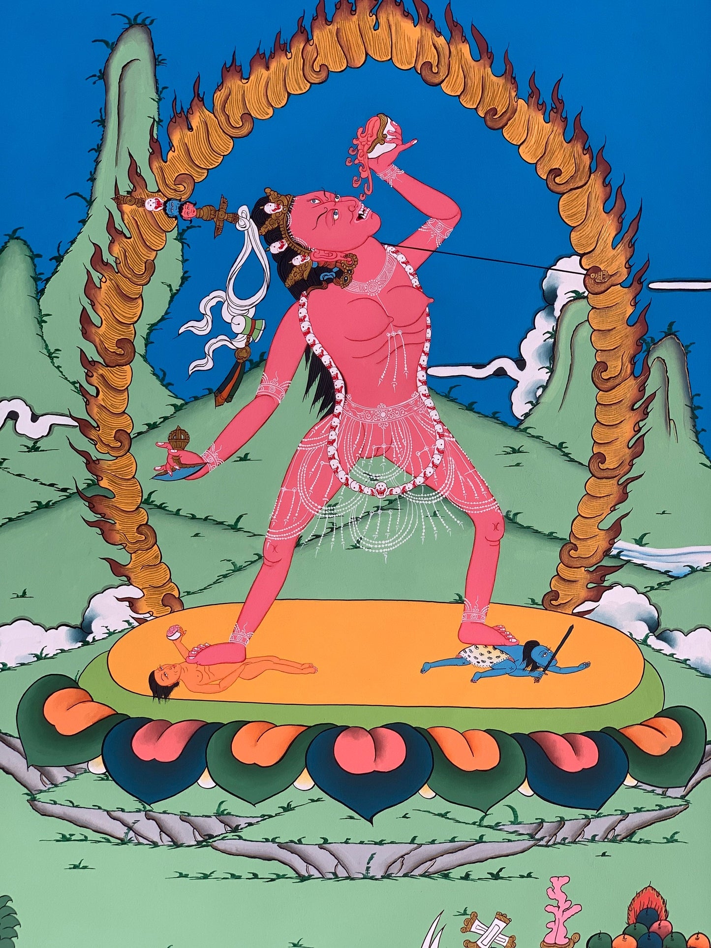 Original Hand -Painted Vajrayogini Yogini, High-Quality Masterpiece Tibetan Thangka Painting/ Anuttarayoga Chakrasamvara Cycle Tantra Art