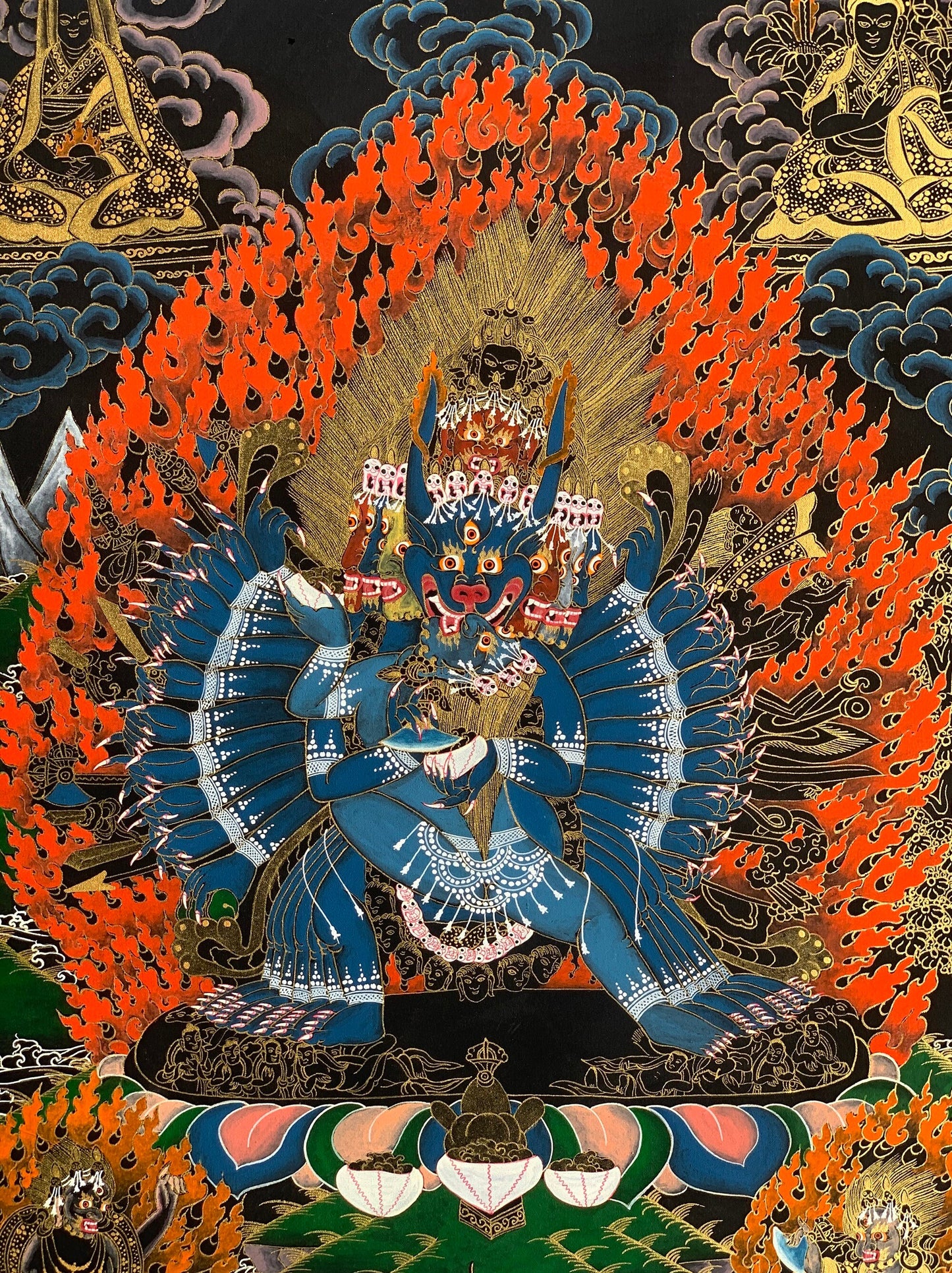Original Hand-painted Yamantaka/ Vajrabhairava/ with Concert Vajravetali Master Quality Tibetan Thangka Painting