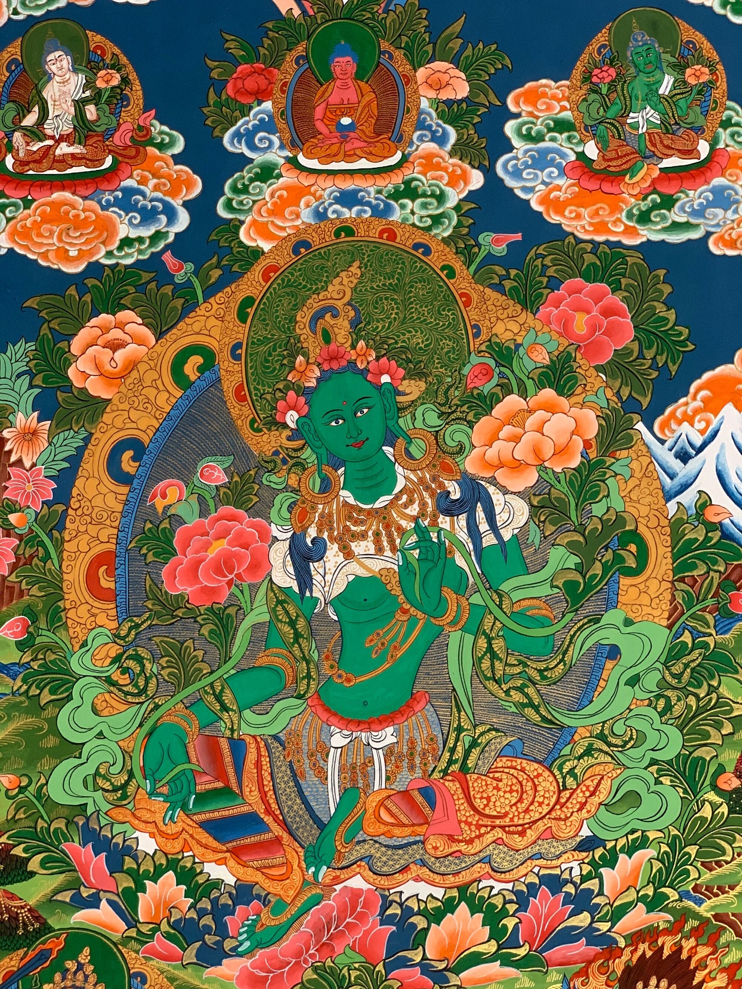Hand-painted Green Tara, Shyamatara, Mother Goddess, Thangka Painting  20 x 30-Inch