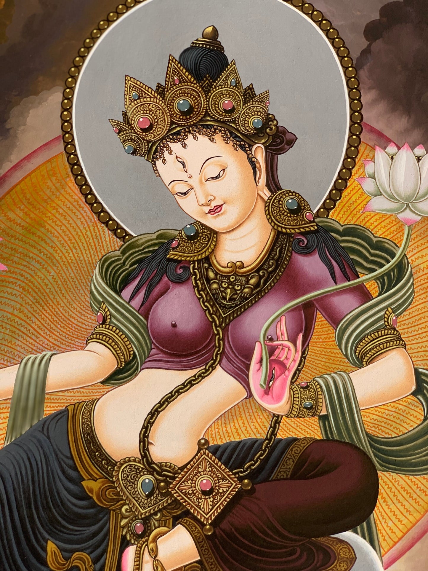 Original Hand-Painted High Quality Masterpiece Goddess White Tara/ Mother Tara Traditional Newari Paubha/ Pauva/ Thangka Painting