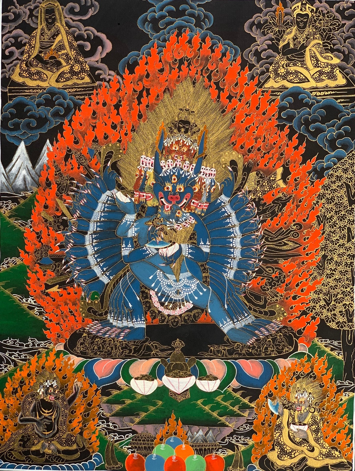 Original Hand-painted Yamantaka/ Vajrabhairava/ with Concert Vajravetali Master Quality Tibetan Thangka Painting