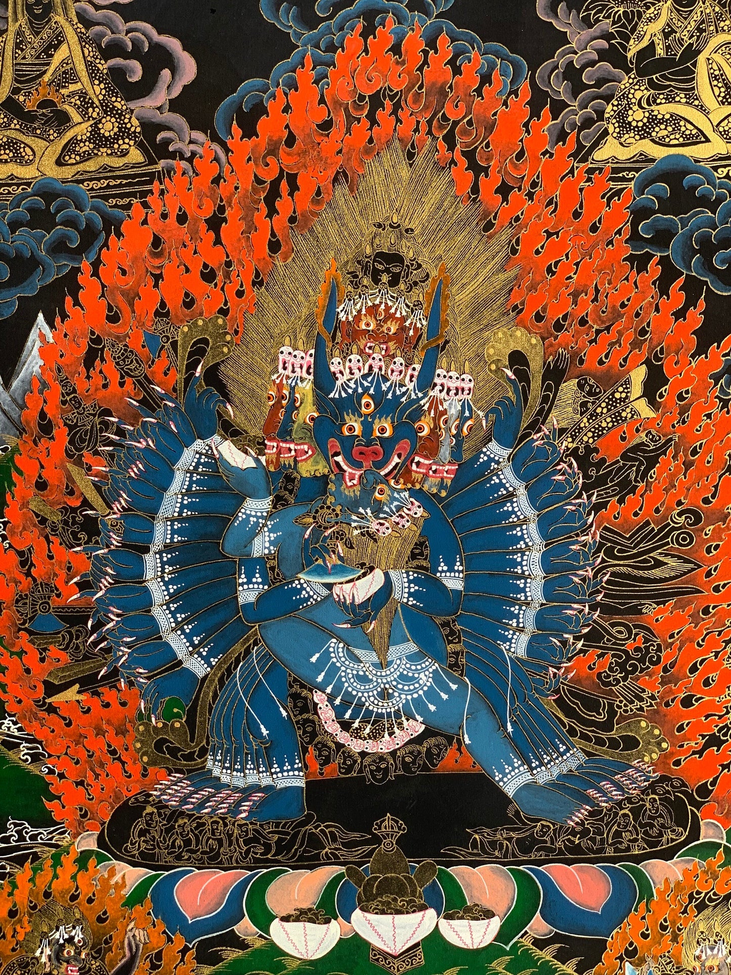 Original Hand-painted Yamantaka/ Vajrabhairava/ with Concert Vajravetali Master Quality Tibetan Thangka Painting