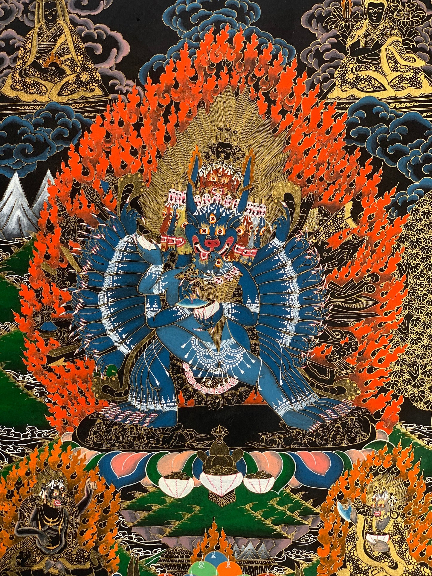 Original Hand-painted Yamantaka/ Vajrabhairava/ with Concert Vajravetali Master Quality Tibetan Thangka Painting