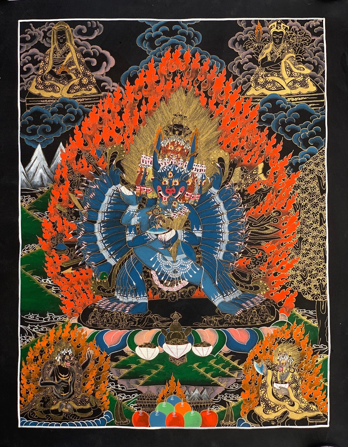 Original Hand-painted Yamantaka/ Vajrabhairava/ with Concert Vajravetali Master Quality Tibetan Thangka Painting