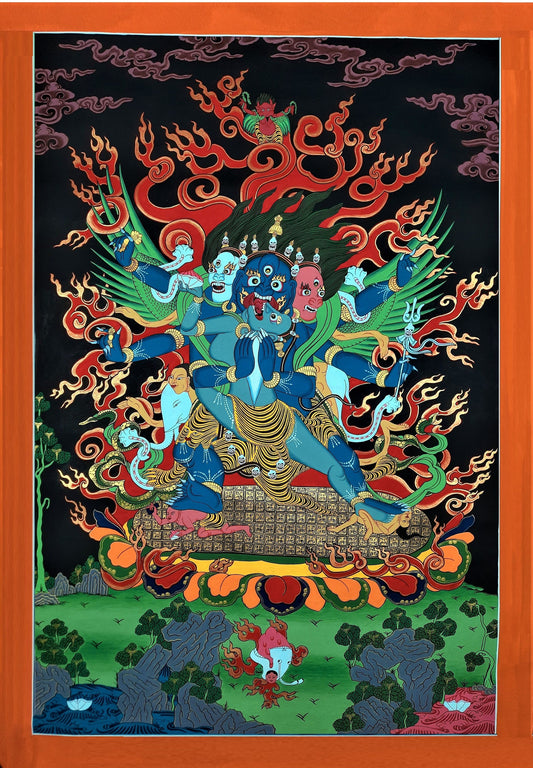 Vajrakilaya/ Vajrakila/ Dorje Phurba Wrathful Deity Original Hand-painted Masterpiece Tibetan Thangka Painting
