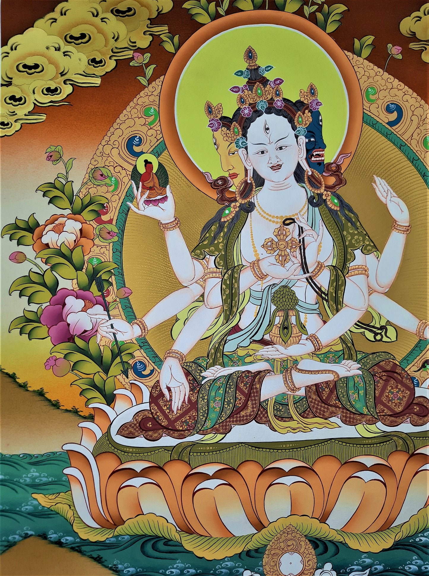 Hand-painted NAMGYALMA, Crowned Mother Buddha, Female Bodhisattva Thangka, 21 x 27-Inch