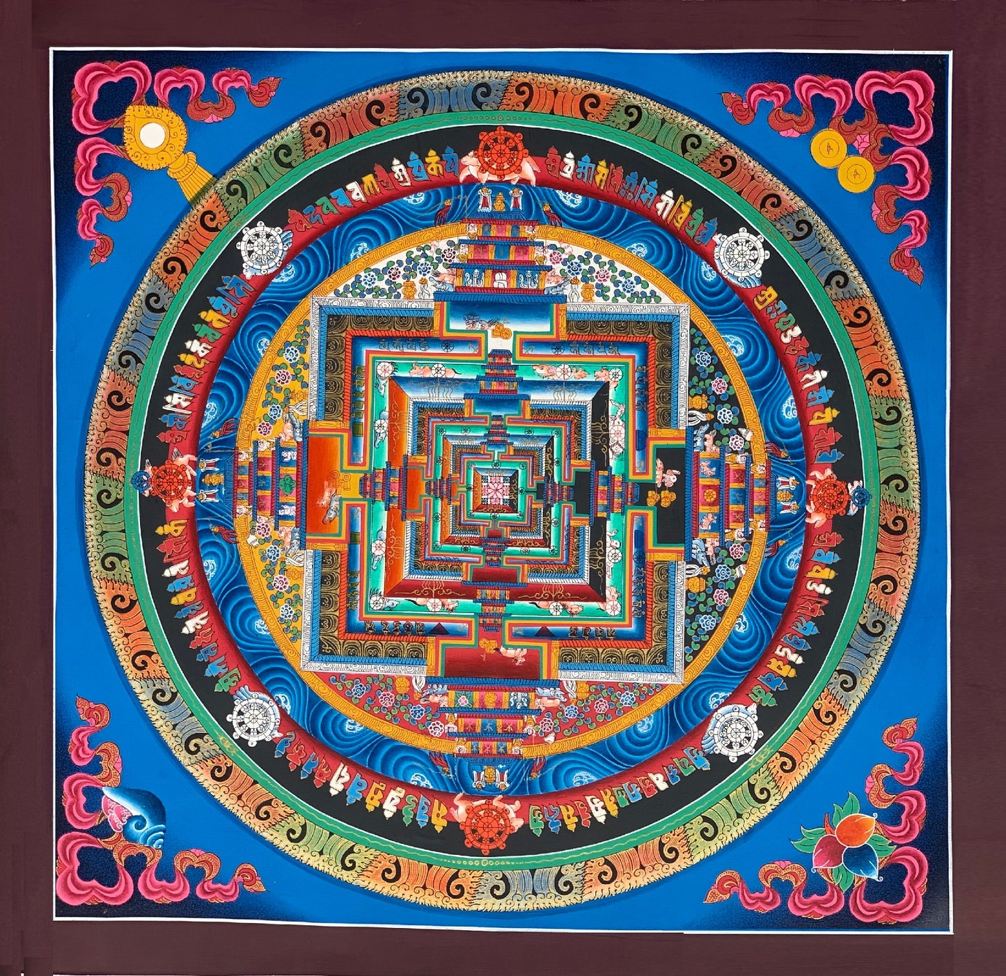 Original Hand-painted Kalachakra Mandala wheel of Life Tibetan Thangka Painting 20 x 20-Inch