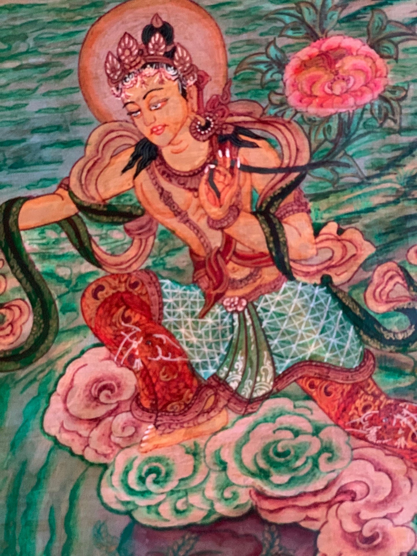 Hand-Painted Manjushri, Manjushree, Manjusri, Newari Pauba, Unique, Oiled Thangka Painting 15 x 21 -Inches