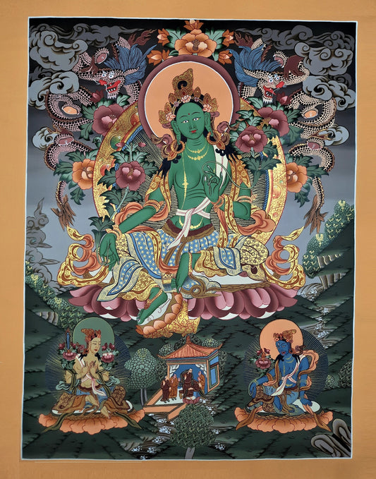 Hand painted Original Green Tara Masterpiece Tibetan Wall hanging Thangka  / Thangka / Painting  Compassion Meditation