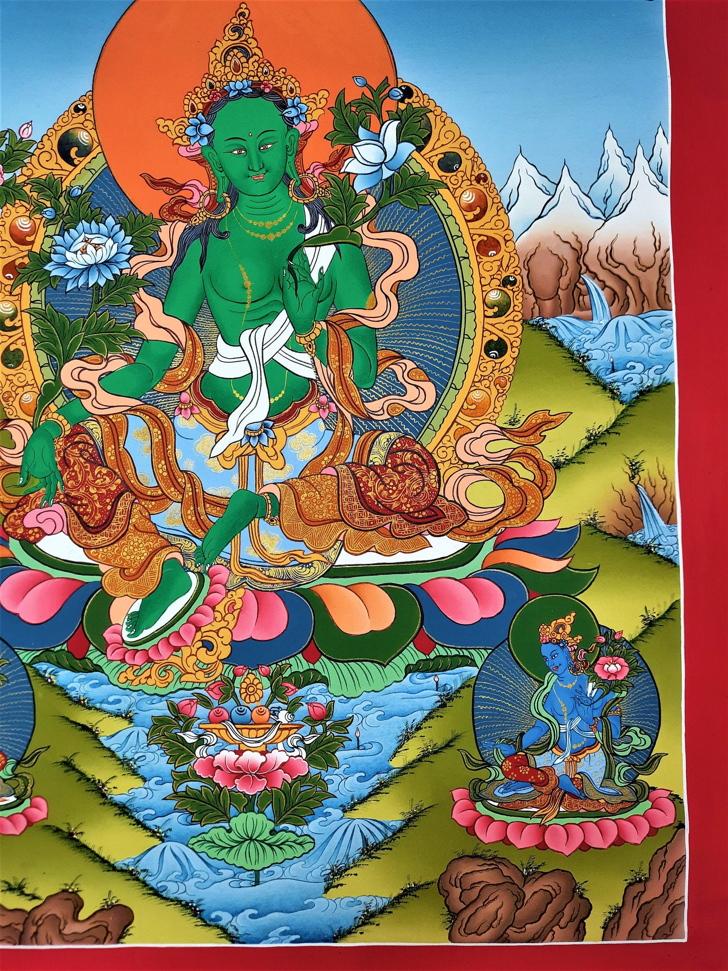 Hand painted Original Green Tara Masterpiece Wall Hanging . Meditation , Compassion Tibetan Thangka / thanka Painting From Nepal