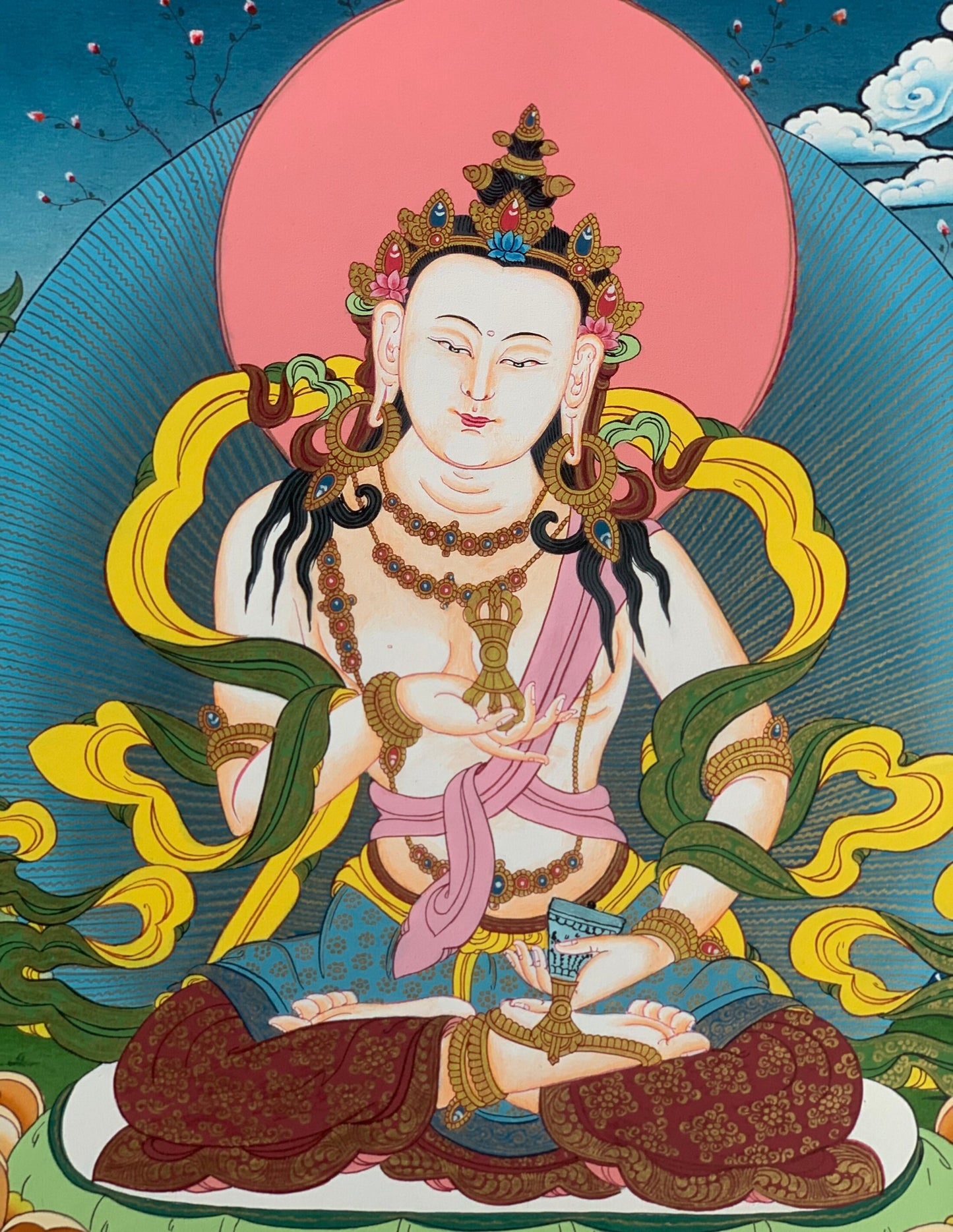 Original Hand-painted, Vajrasattva Master Quality, Thangka Painting, Compassion, Meditation Art from Nepal 18 x 24-Inch