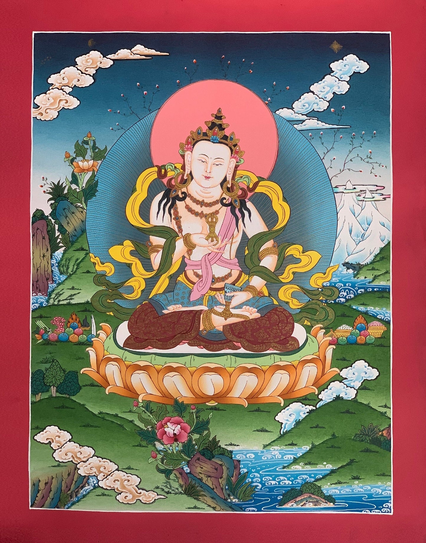 Original Hand-painted, Vajrasattva Master Quality, Thangka Painting, Compassion, Meditation Art from Nepal 18 x 24-Inch