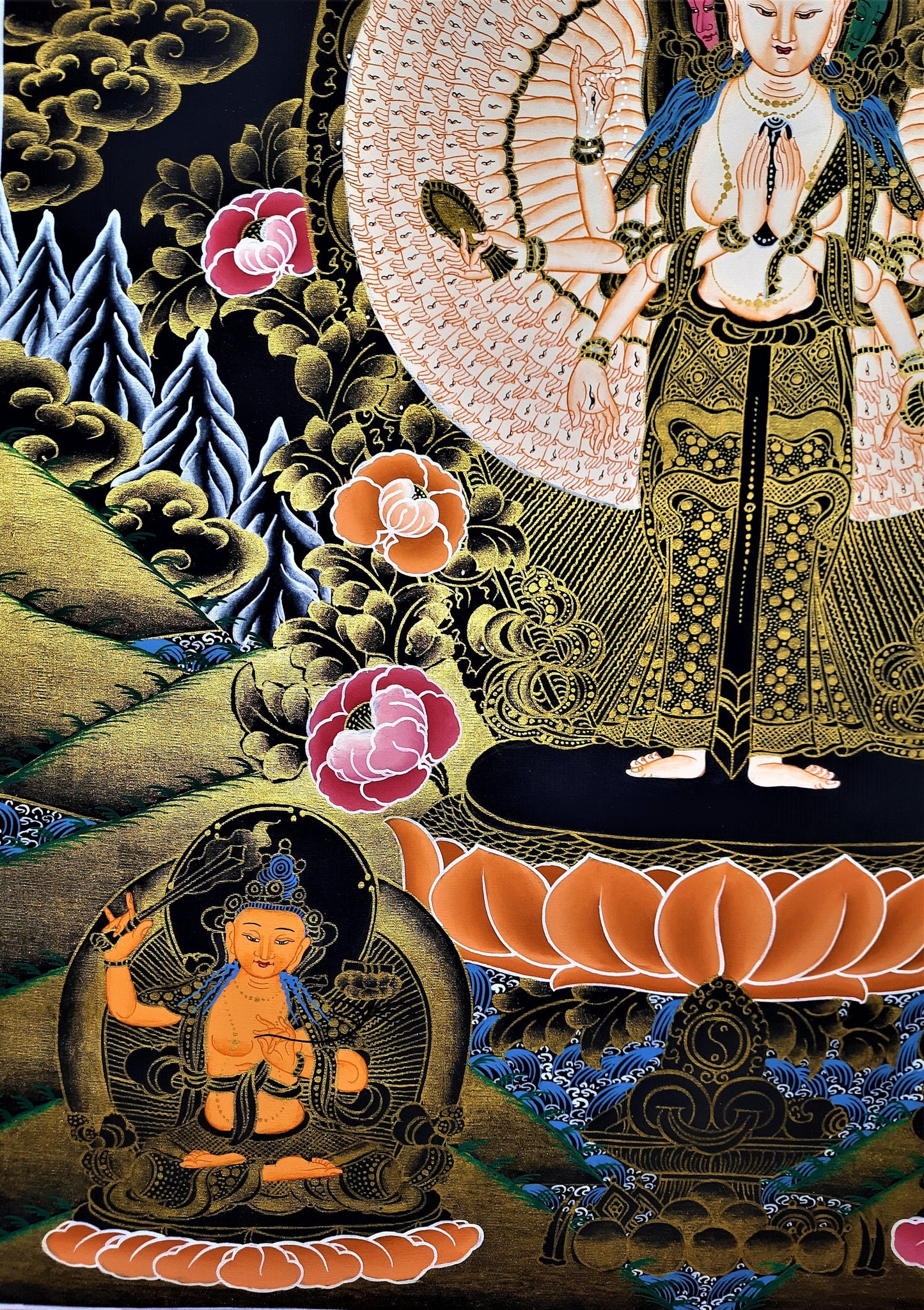 Original Hand Painted 1000 ARMED AVALOKITESHVARA / Lokeshwor/ Tibetan Compassion / Meditation Wall hanging Thangka / Thanka Painting