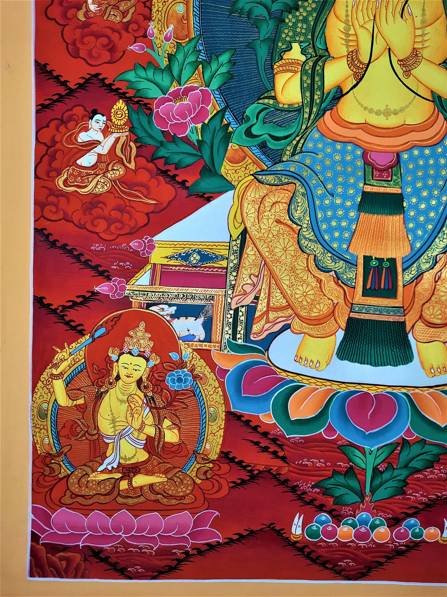 Original Hand-painted  Maitreya- The Future Buddha,  Tibetan Thangka/Thanka Painting, Compassion Meditation Art  20 x 28-Inch