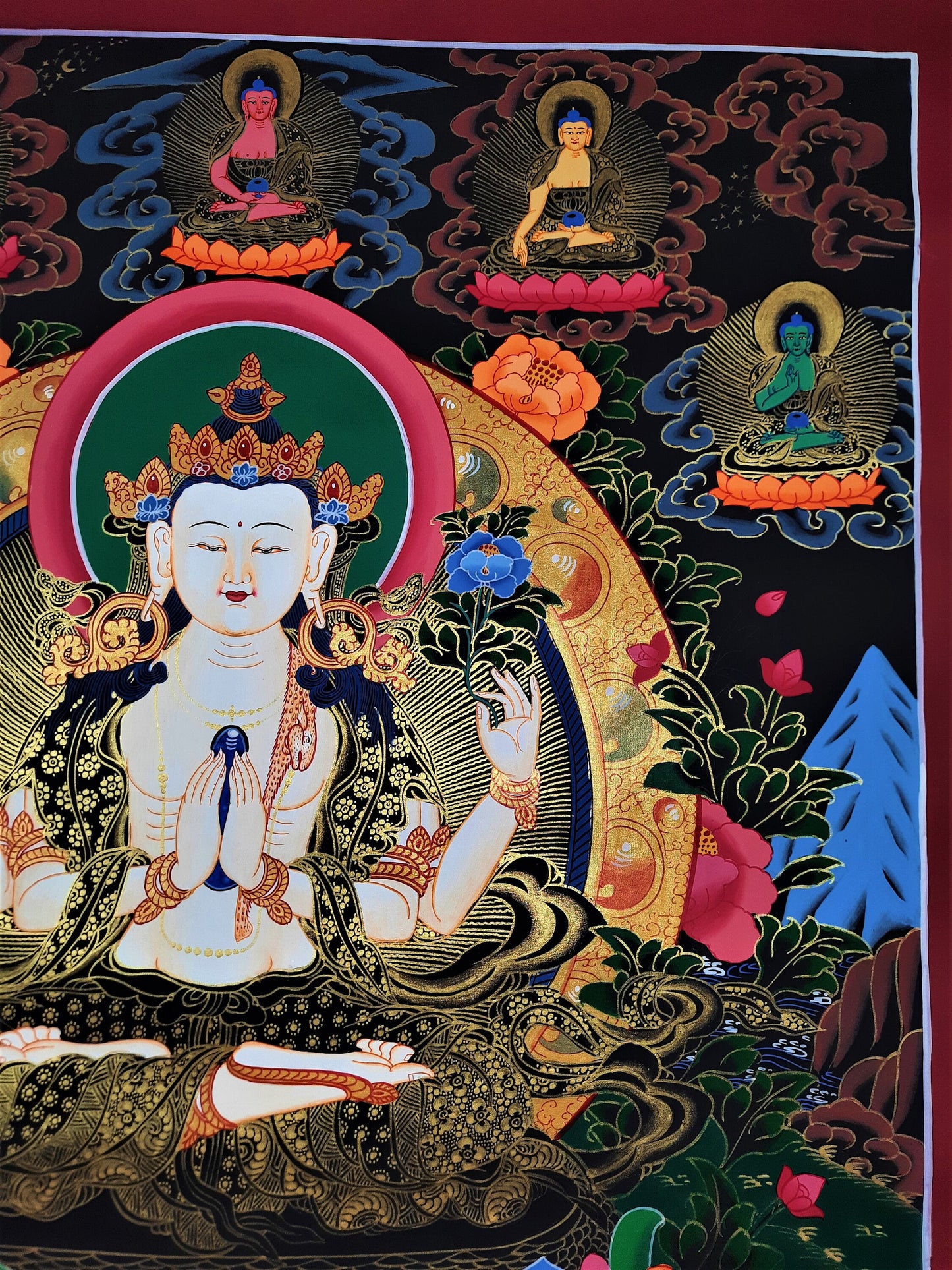 Original Hand Painted Chenrezig / Compassion Buddha Tibetan Compassion / Meditation Wall hanging Thangka / Thanka Painting From Nepal