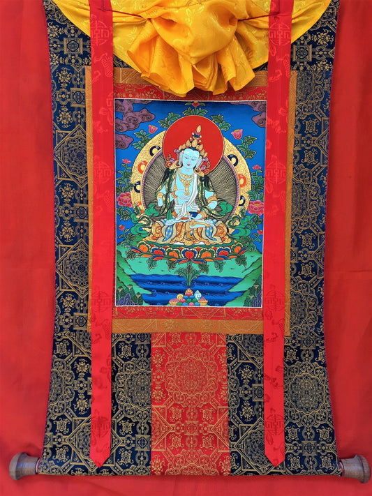 Original Hand-painted, Vajrasattva, Dorje Sempa Master Quality, Thangka Painting, Compassion, Meditation Art  with Silk Frame