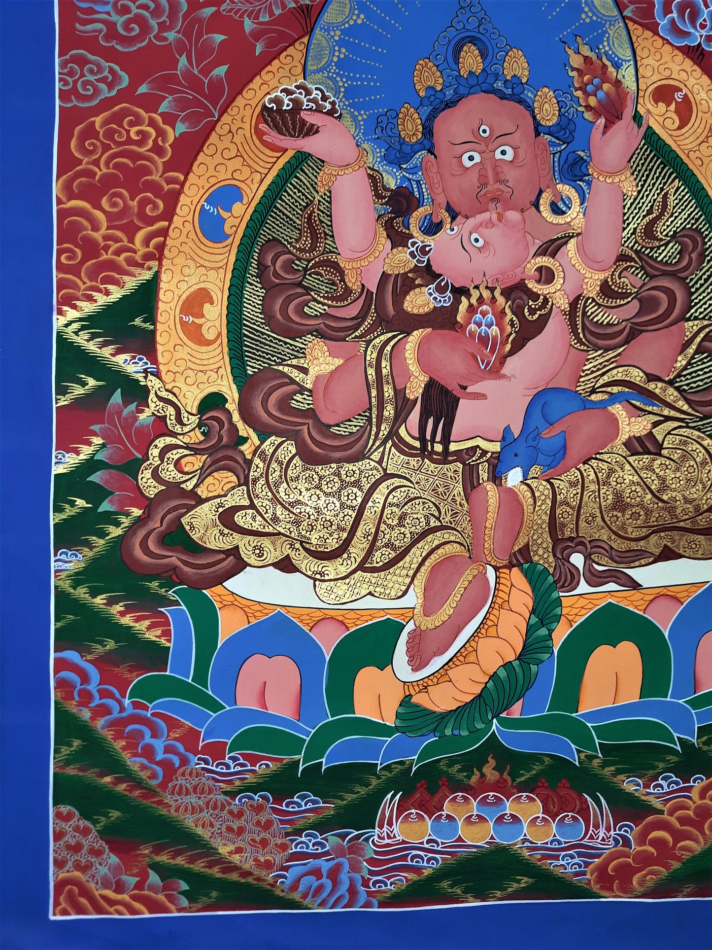Original Hand Painted Kubera Shakti Jambhala SHAKTI / God Of Wealth Masterpiece Tibetan Compassion / Meditation Thangka / Thanka Painting