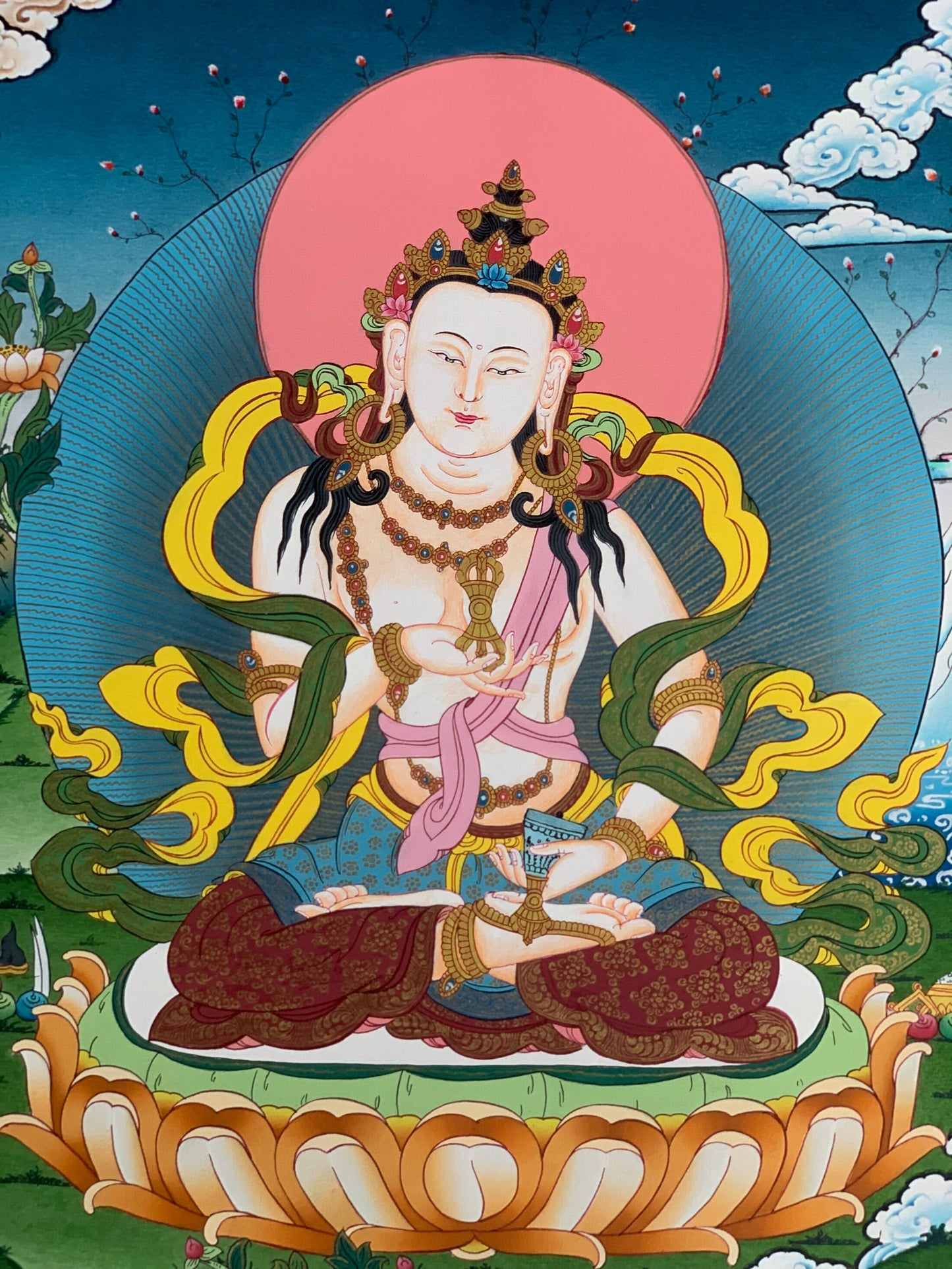 Original Hand-painted, Vajrasattva Master Quality, Thangka Painting, Compassion, Meditation Art from Nepal 18 x 24-Inch