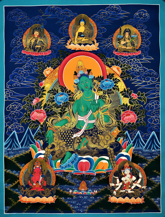 Hand painted Original Green Tara Masterpiece Meditation, Compassion,  Tibetan Thangka / Thanka Painting From Nepal