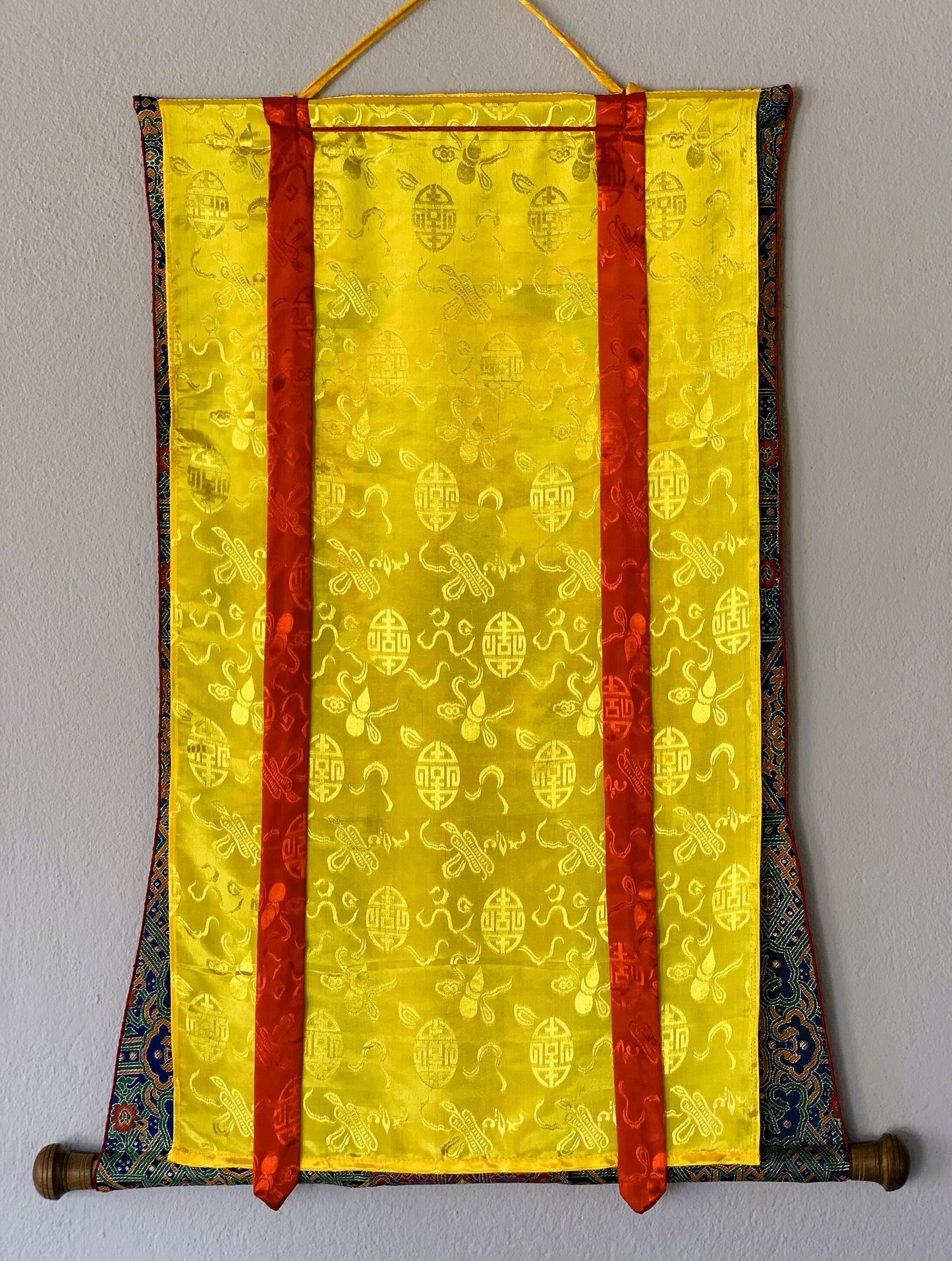 Original Hand Painted Four Armed Standing Ganesh/ Ganesha Hindu God / Thanka Painting With High-Quality Silk Brocade From Nepal