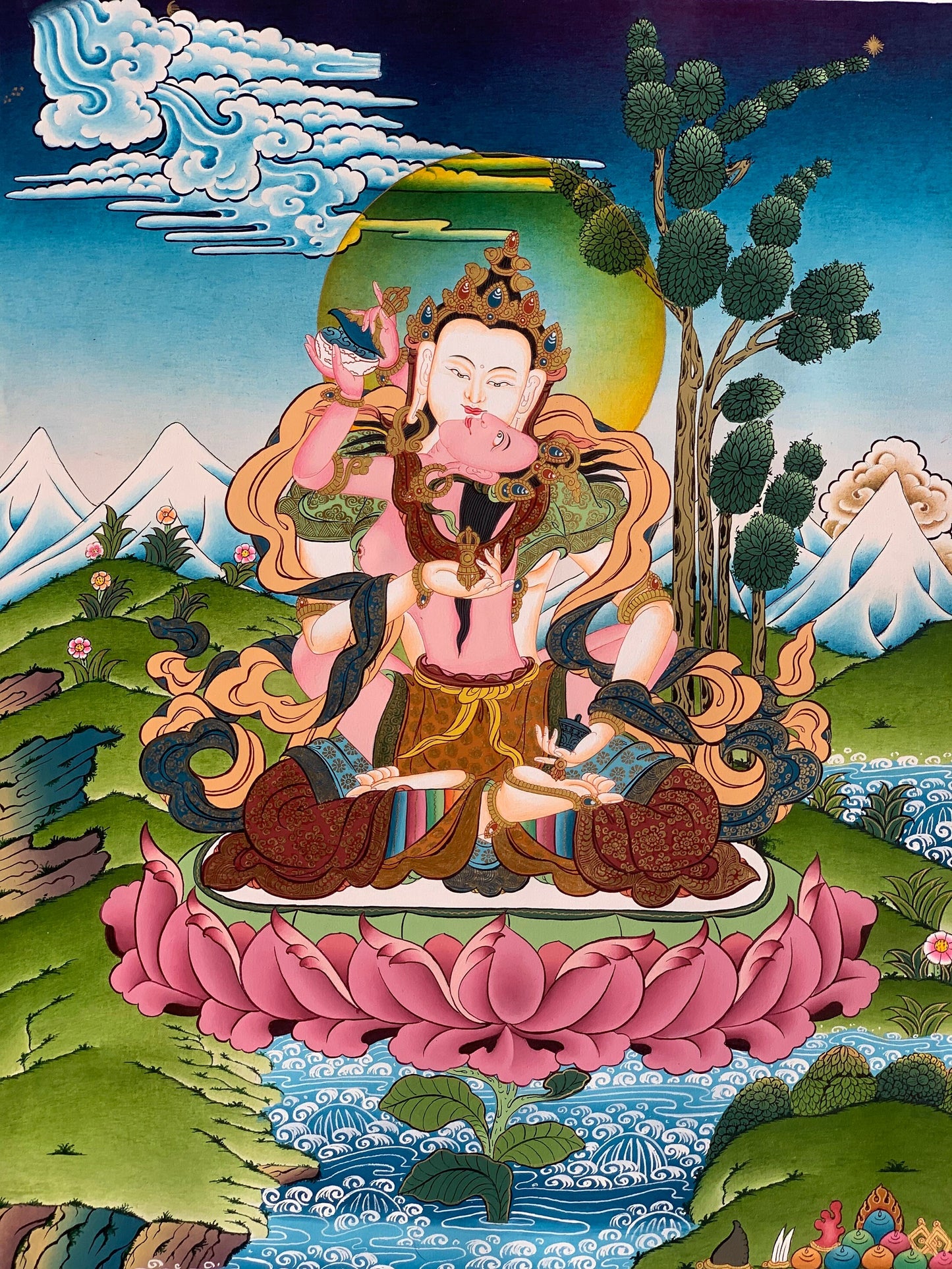 Original Hand Painted Vajrasattva Shakti /Dorje Sempa, Masterpiece, Master Quality, Tibetan Meditation Thangka / Thanka Painting From Nepal