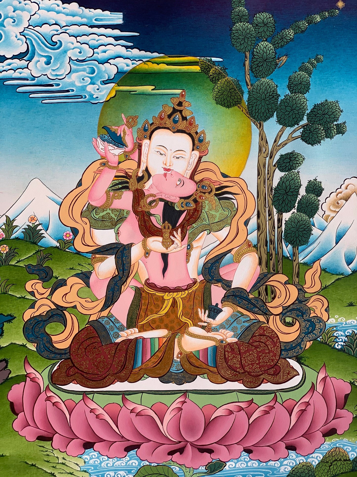 Original Hand Painted Vajrasattva Shakti /Dorje Sempa, Masterpiece, Master Quality, Tibetan Meditation Thangka / Thanka Painting From Nepal