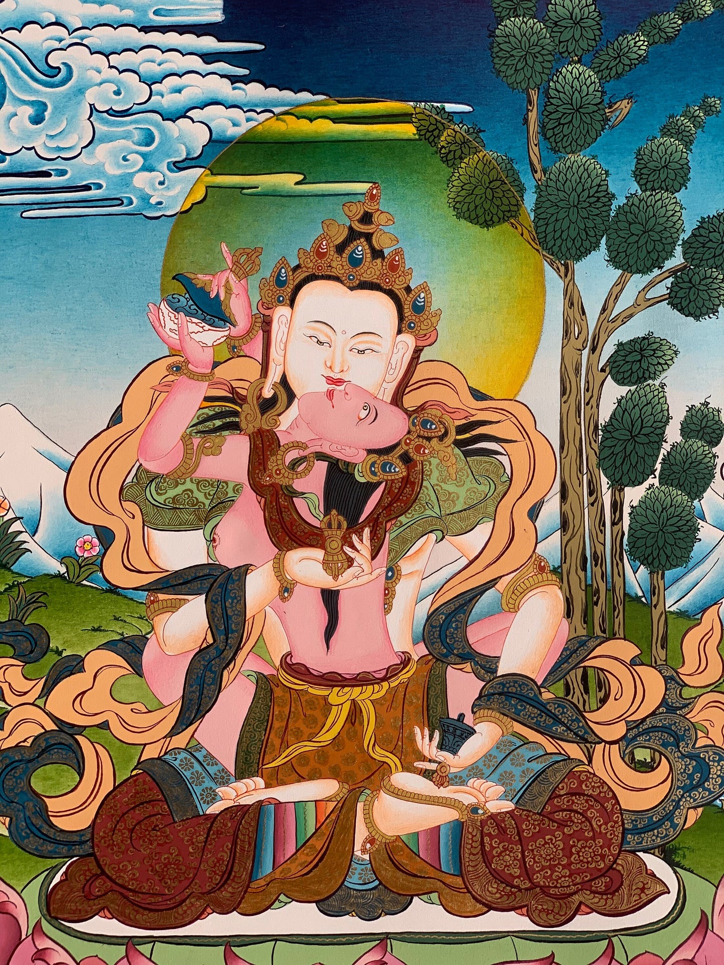 Original Hand Painted Vajrasattva Shakti /Dorje Sempa, Masterpiece, Master Quality, Tibetan Meditation Thangka / Thanka Painting From Nepal