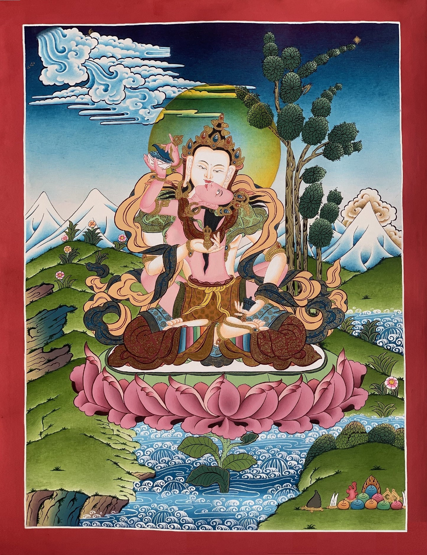 Original Hand Painted Vajrasattva Shakti /Dorje Sempa, Masterpiece, Master Quality, Tibetan Meditation Thangka / Thanka Painting From Nepal