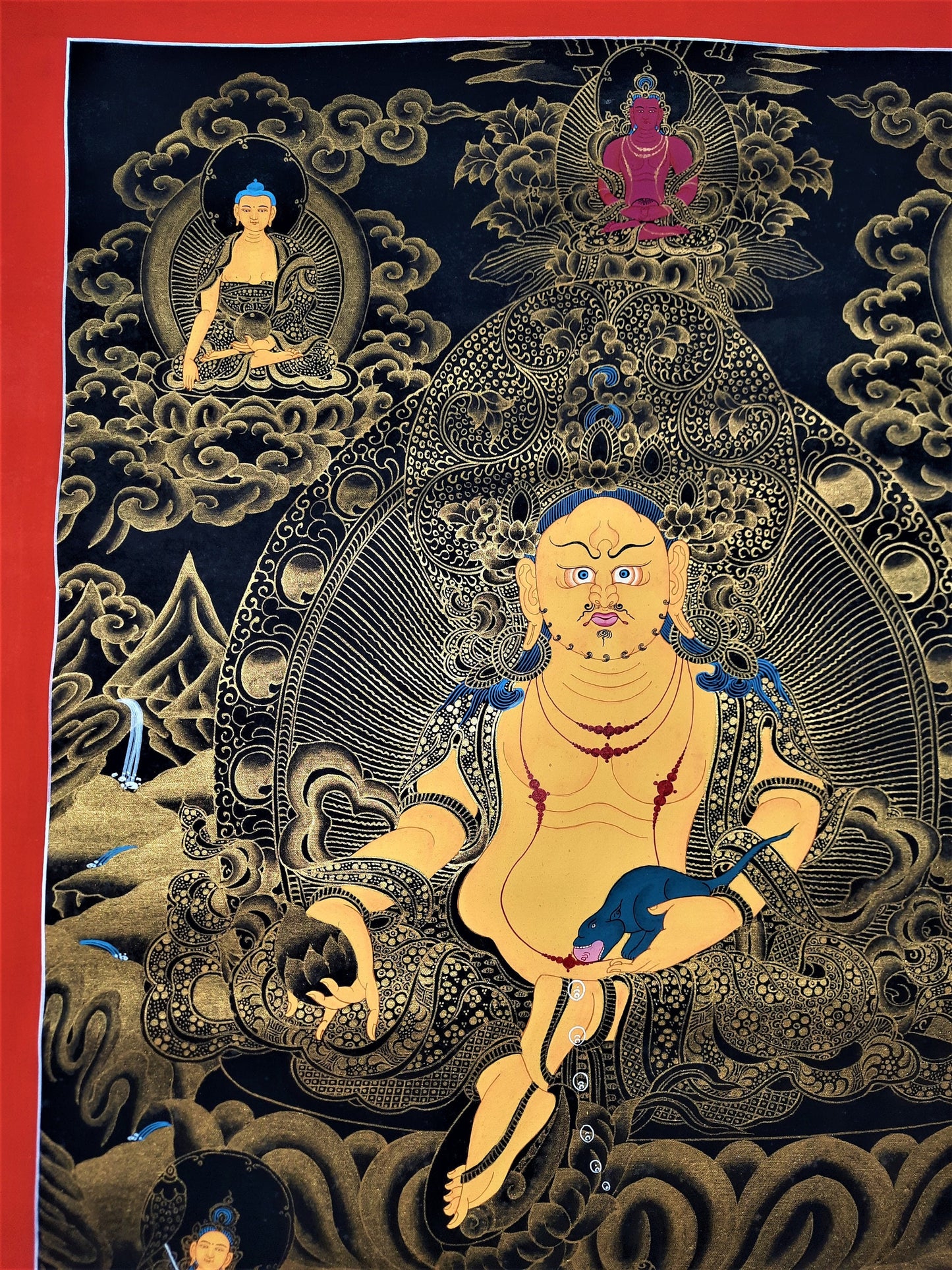 Original Hand Painted Kubera, Jambhala God Of Wealth Tibetan Compassion / Meditation Wall hanging Thangka / Thanka Painting From Nepal