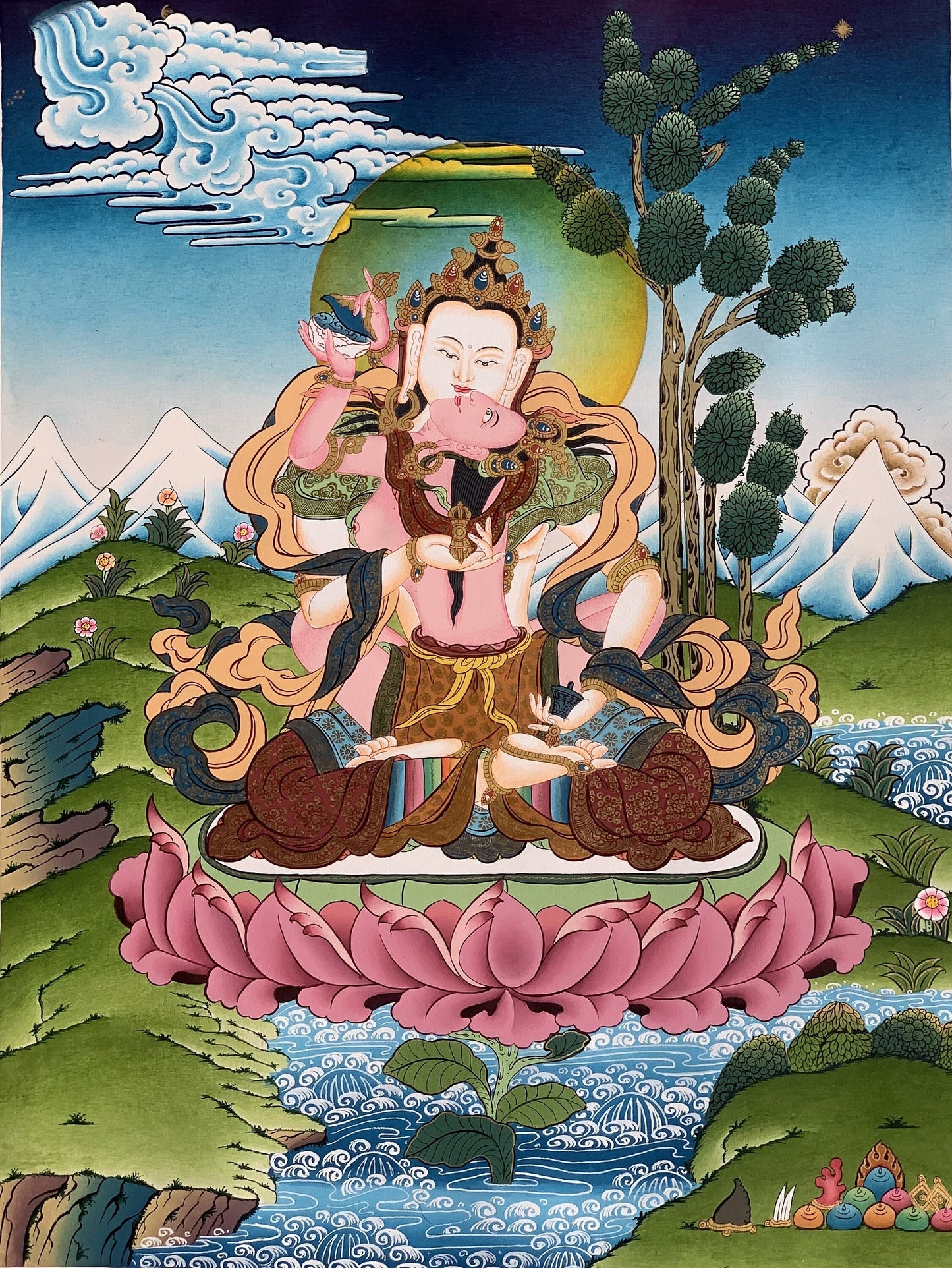 Original Hand Painted Vajrasattva Shakti /Dorje Sempa, Masterpiece, Master Quality, Tibetan Meditation Thangka / Thanka Painting From Nepal
