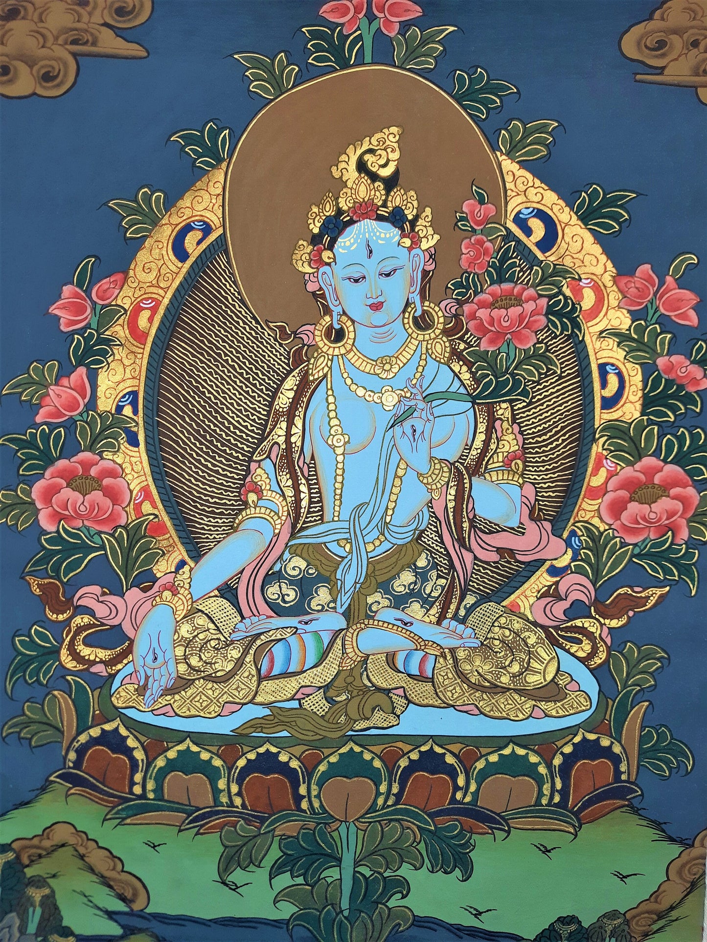 Original Hand Painted White Tara / Mother Tara Meditation Wall hanging Tibetan Thangka / Thanka Painting With Premium Silk Framed