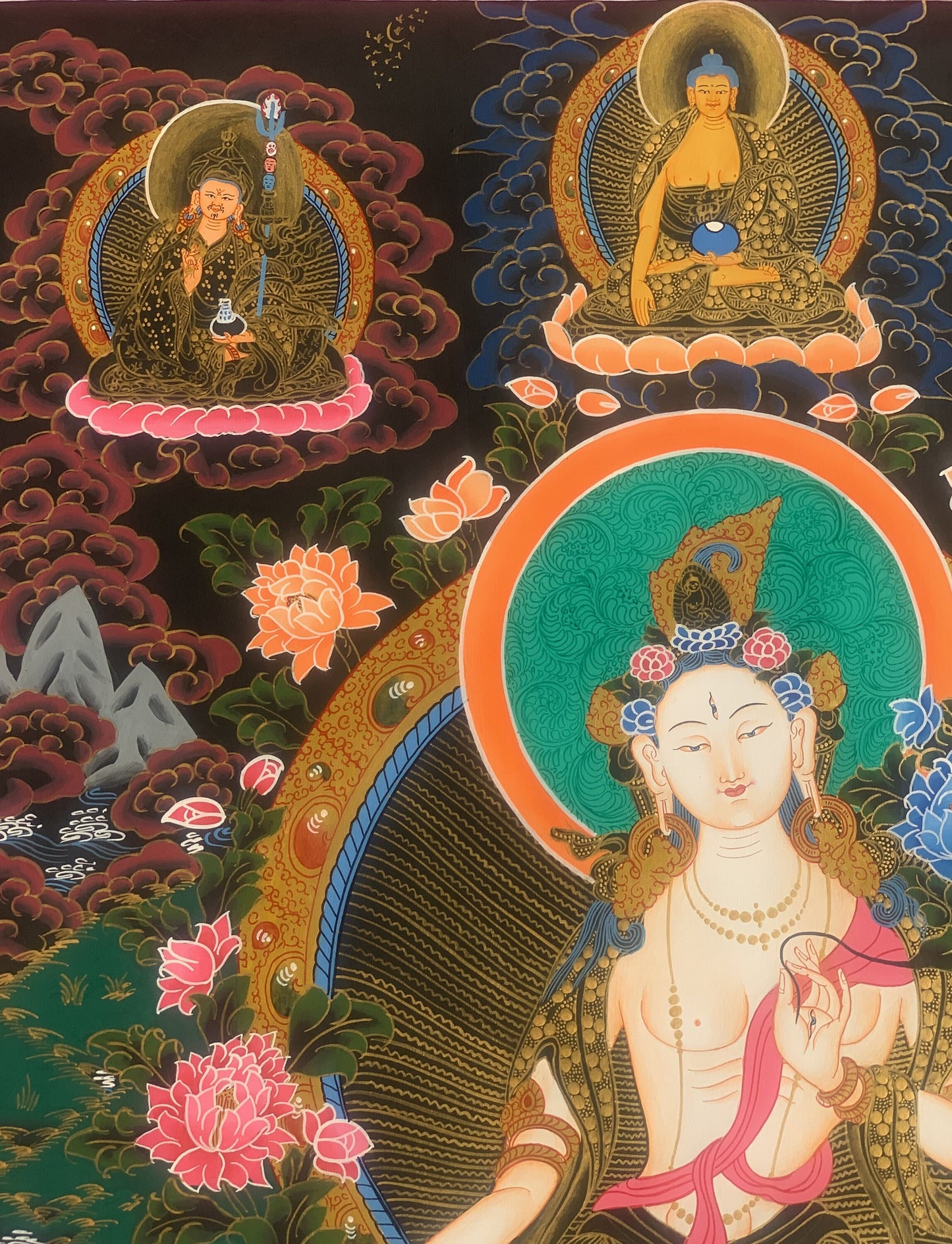 Original Hand-painted White Tara / Mother Tara Masterpiece Tibetan Thanka / Thangka / Painting Compassion Meditation Art From Nepal