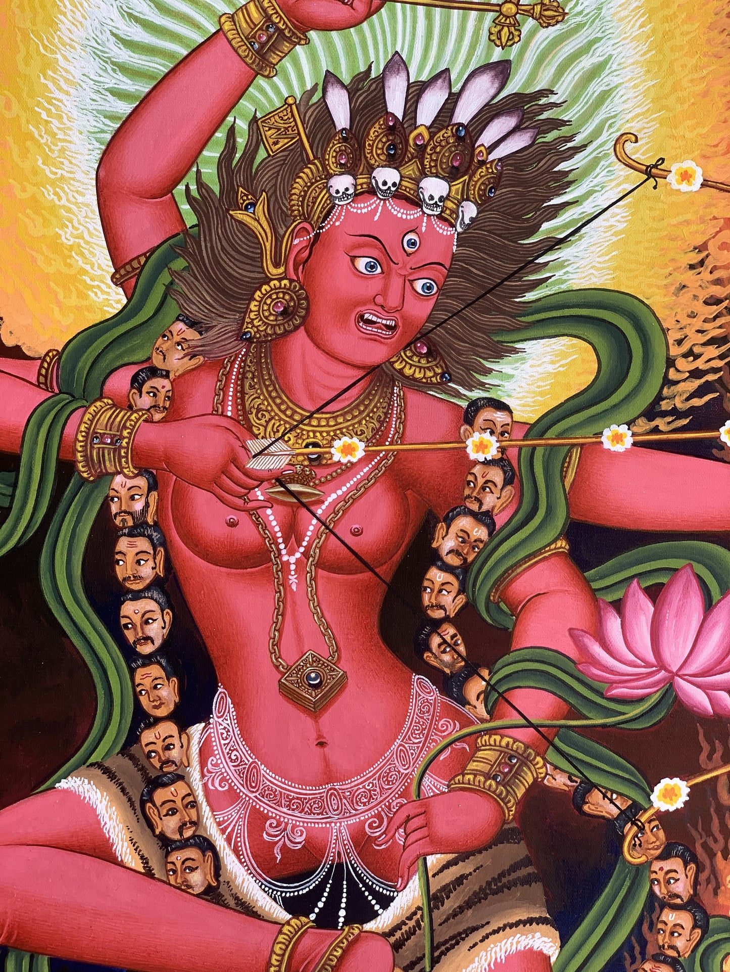 Original Hand Painted Rare Masterpiece Kurukulla/Kurukulle Newari Pauva Tibetan Thangka Painting Compassion Meditation Art From Nepal